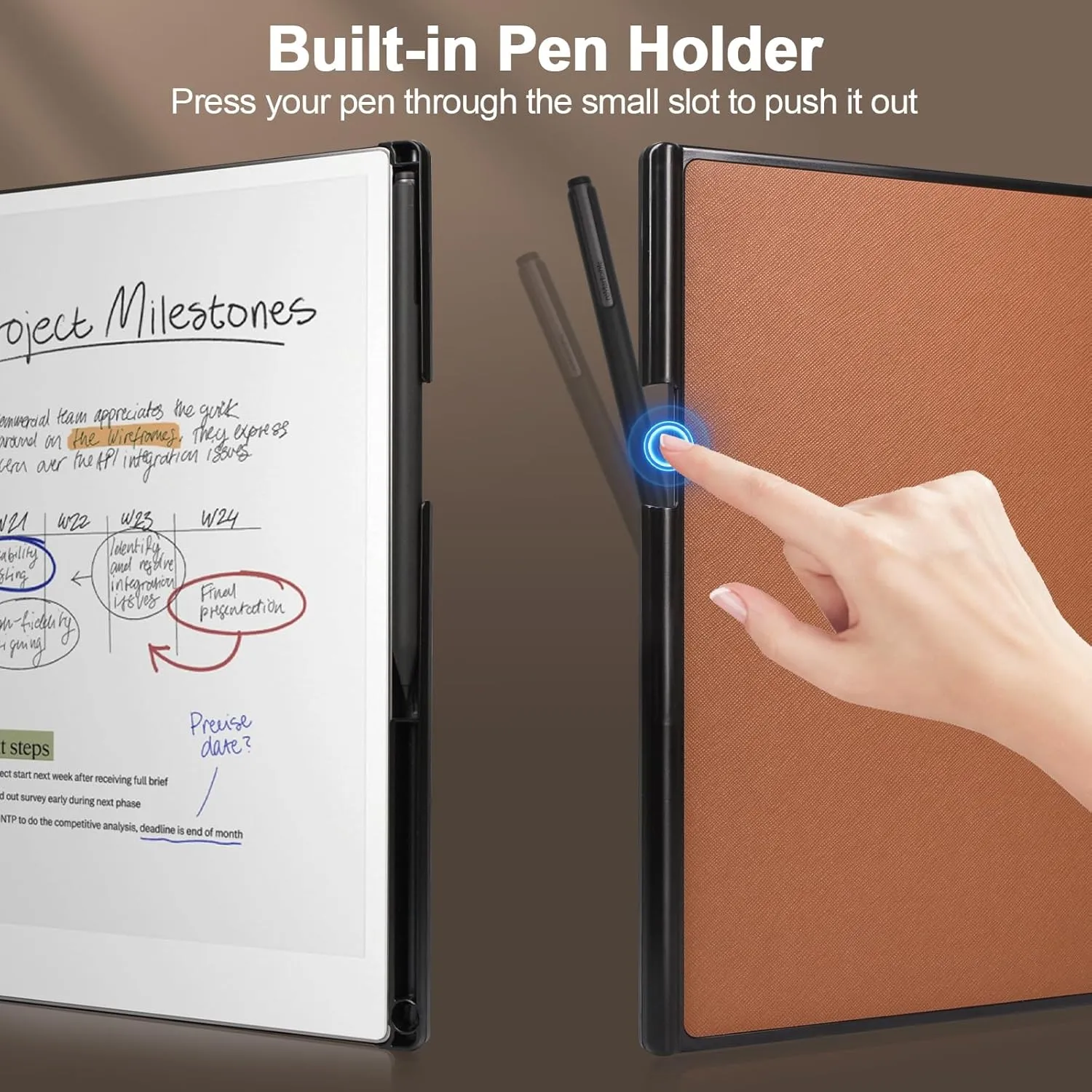 Caweet Case for Remarkable Paper Pro 11.8" 2024, Slim Hard Back Shell Protective Book Folio Cover with Built-in Pen Holder and Auto Wake/Sleep, Brown