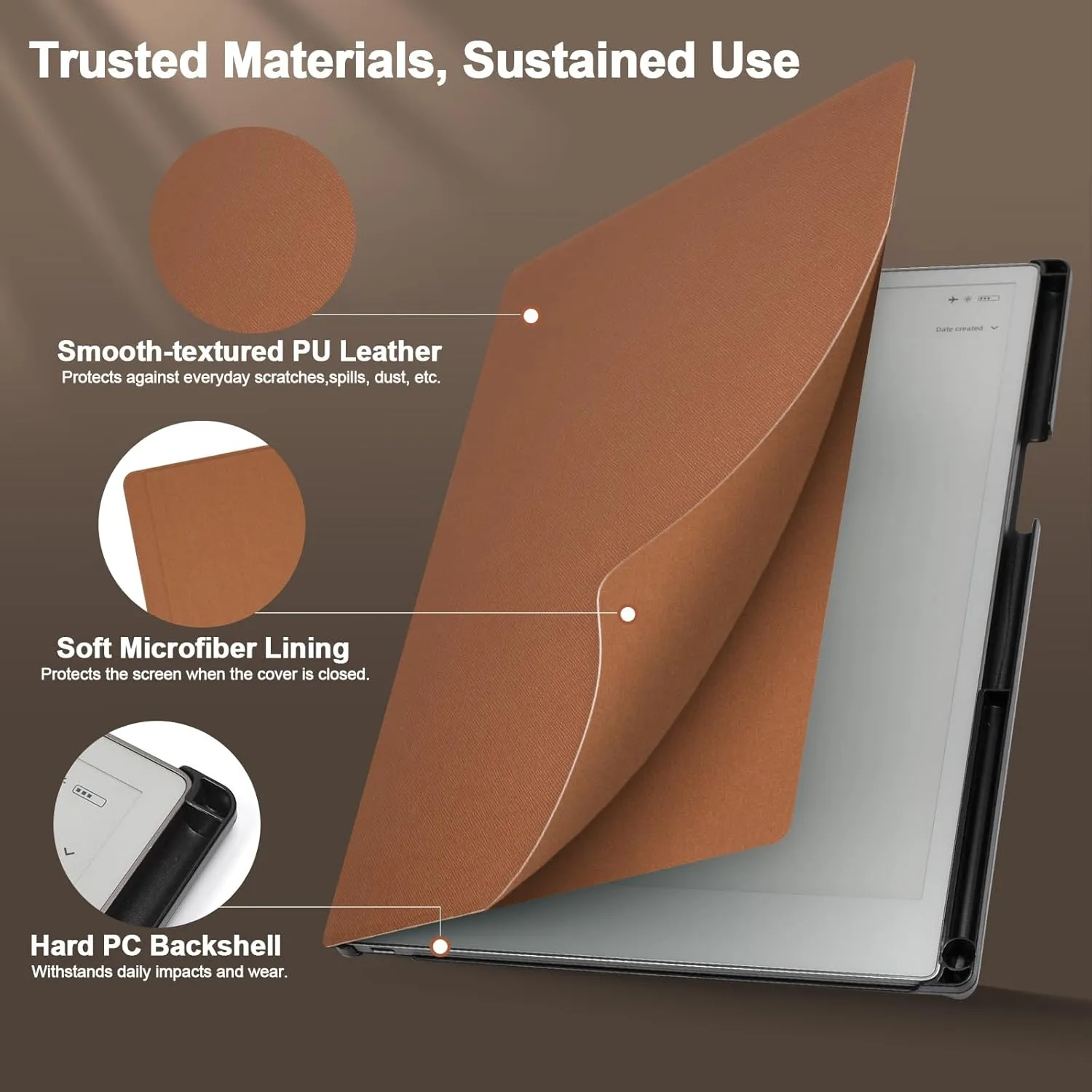 Caweet Case for Remarkable Paper Pro 11.8" 2024, Slim Hard Back Shell Protective Book Folio Cover with Built-in Pen Holder and Auto Wake/Sleep, Brown