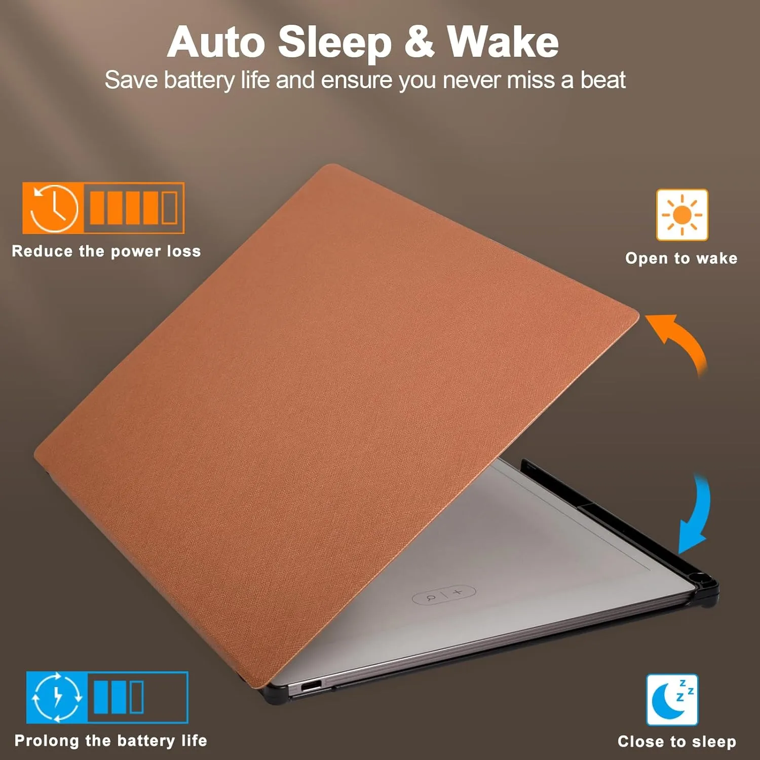 Caweet Case for Remarkable Paper Pro 11.8" 2024, Slim Hard Back Shell Protective Book Folio Cover with Built-in Pen Holder and Auto Wake/Sleep, Brown