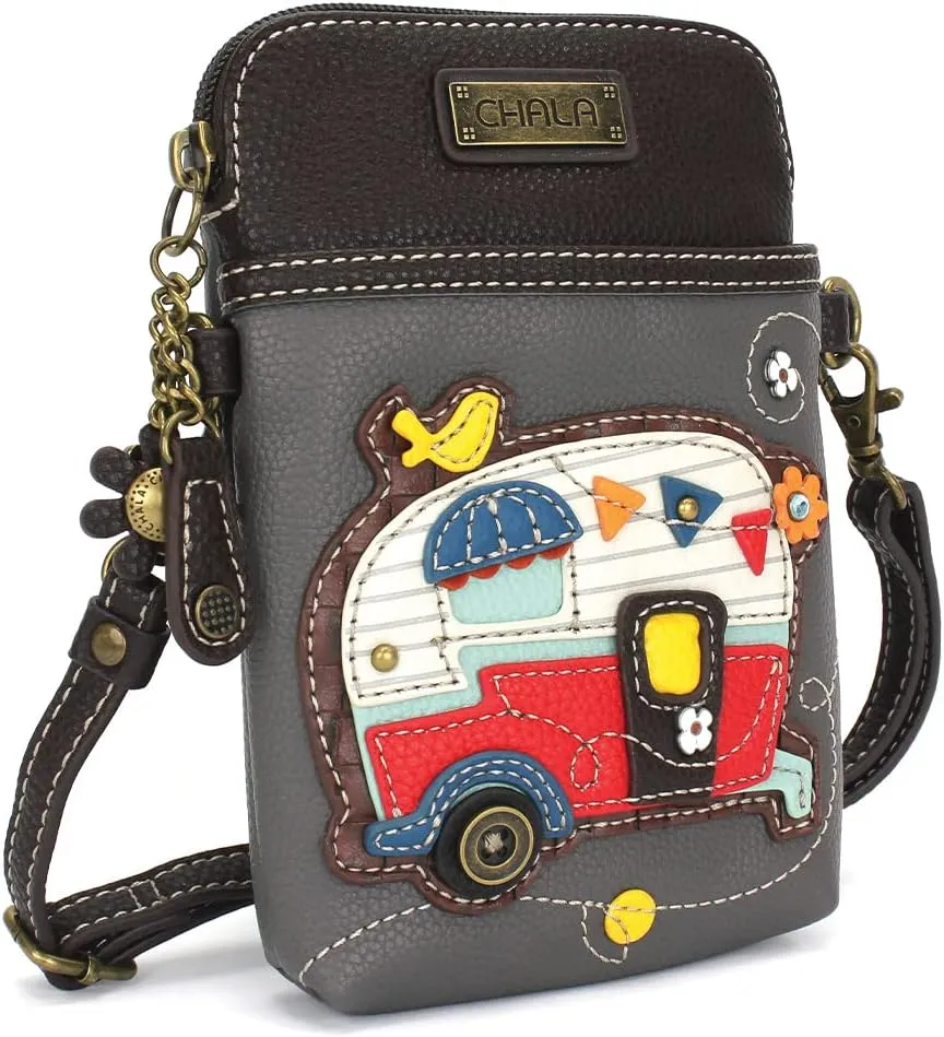 CHALA Cell Phone Crossbody Purse-Women PU Leather/Canvas Multicolor Handbag with Adjustable Strap