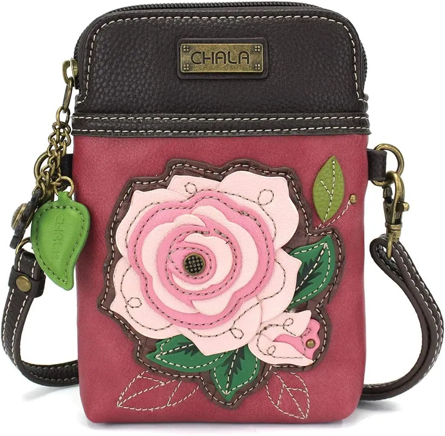 CHALA Cell Phone Crossbody Purse-Women PU Leather/Canvas Multicolor Handbag with Adjustable Strap