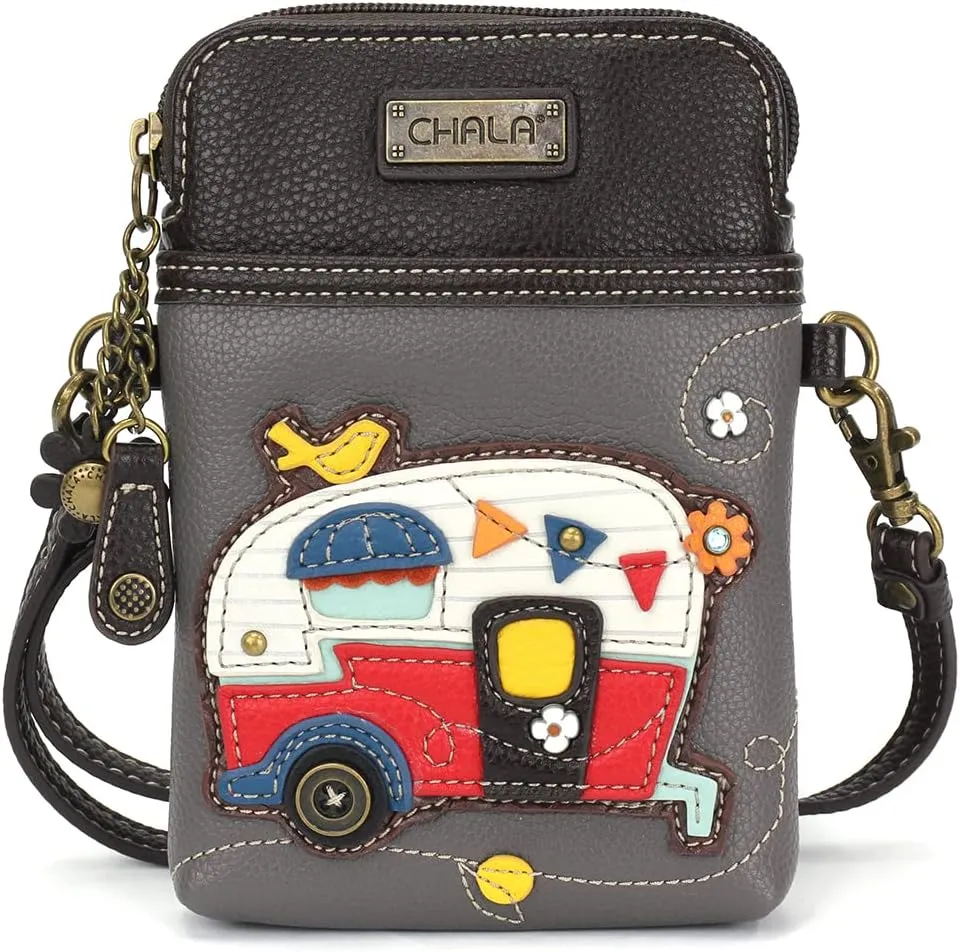 CHALA Cell Phone Crossbody Purse-Women PU Leather/Canvas Multicolor Handbag with Adjustable Strap