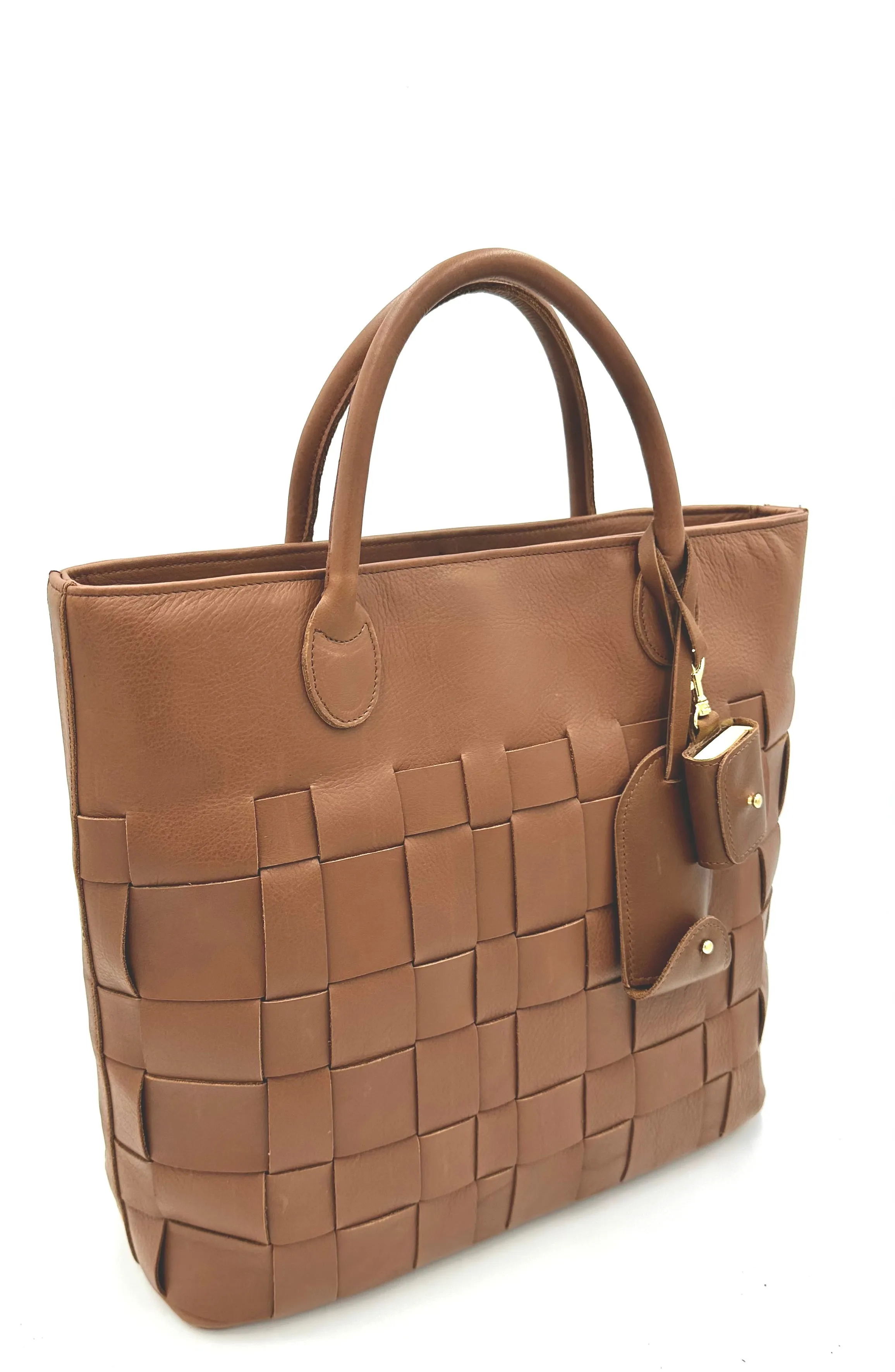 Charlotte Woven Leather Tote - Tobacco