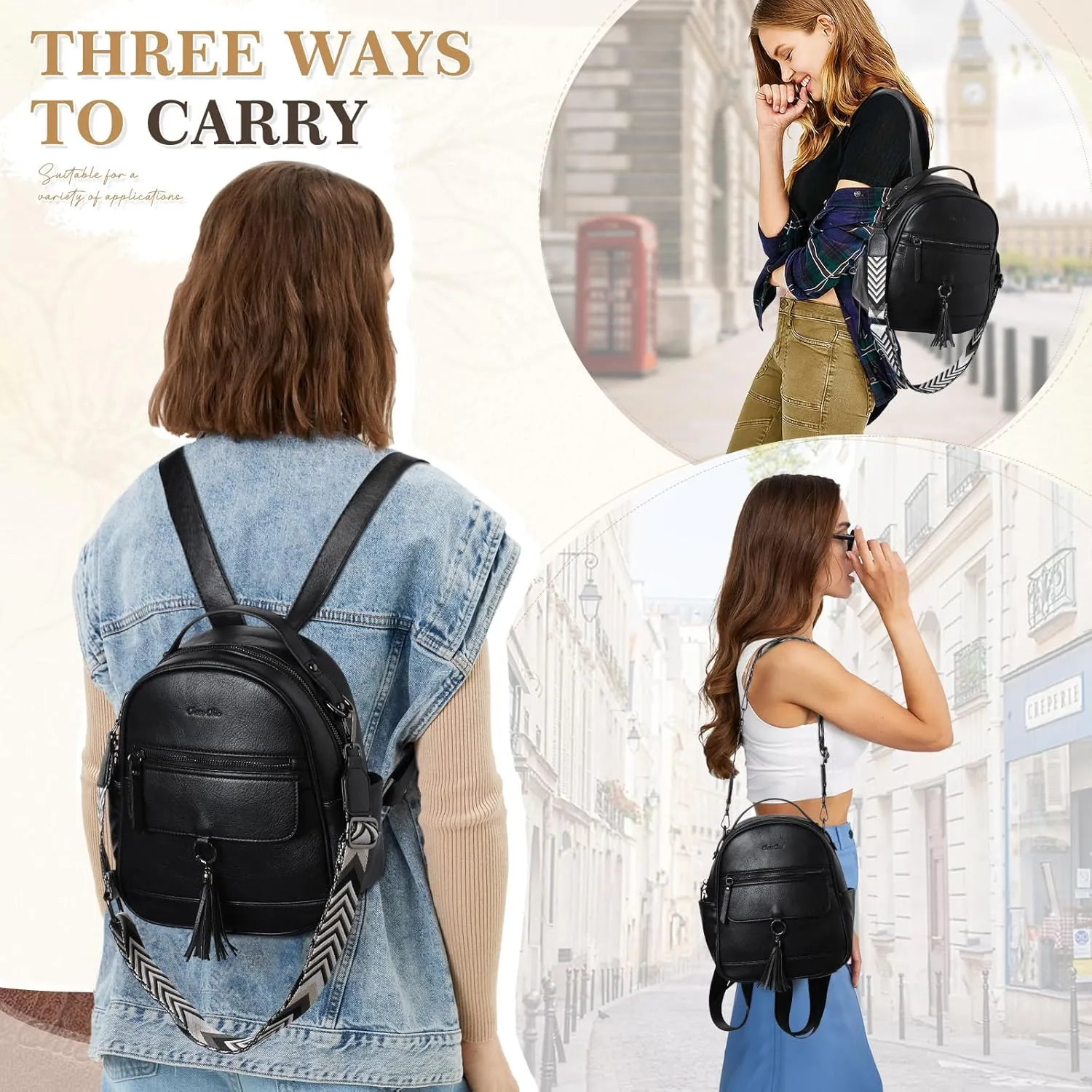 Chase Chic Mini Backpack Purse for Women, Vegan Leather Cute Small Backpack Ladies Fashion Shoulder Handbag for Travel Black
