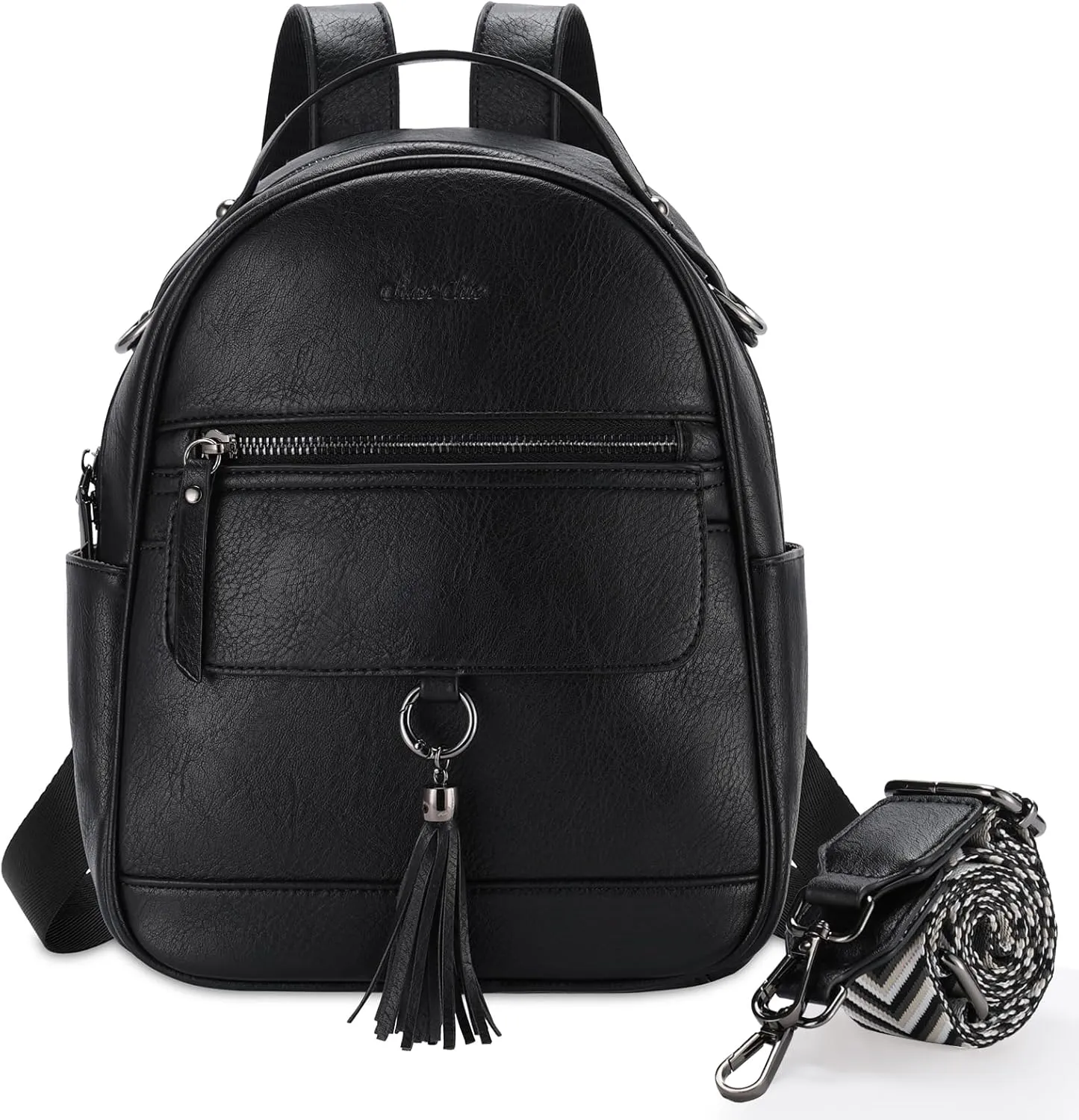 Chase Chic Mini Backpack Purse for Women, Vegan Leather Cute Small Backpack Ladies Fashion Shoulder Handbag for Travel Black