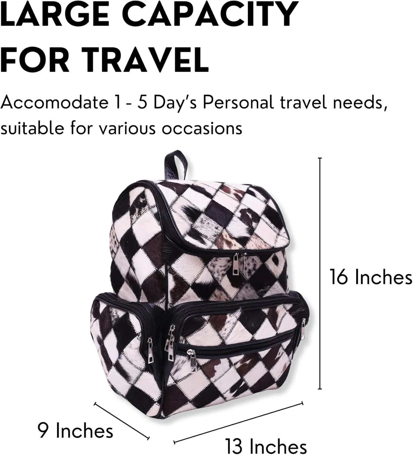 CHAYELL Cowhide Ideal Leather Bag with Laptop Compartment – Travel Bag, Western Diaper Bag for Women (Multipatch, Black)