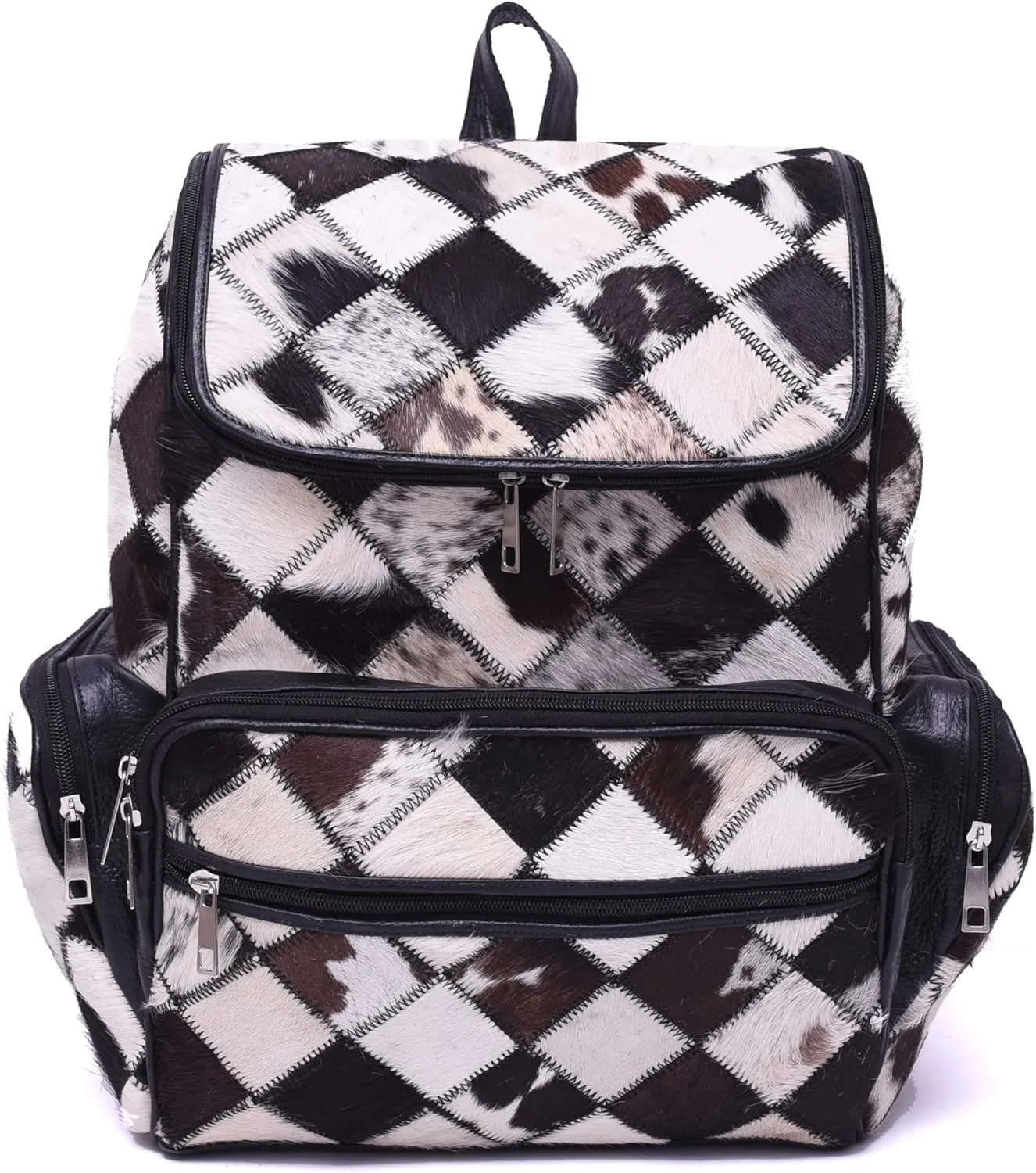 CHAYELL Cowhide Ideal Leather Bag with Laptop Compartment – Travel Bag, Western Diaper Bag for Women (Multipatch, Black)