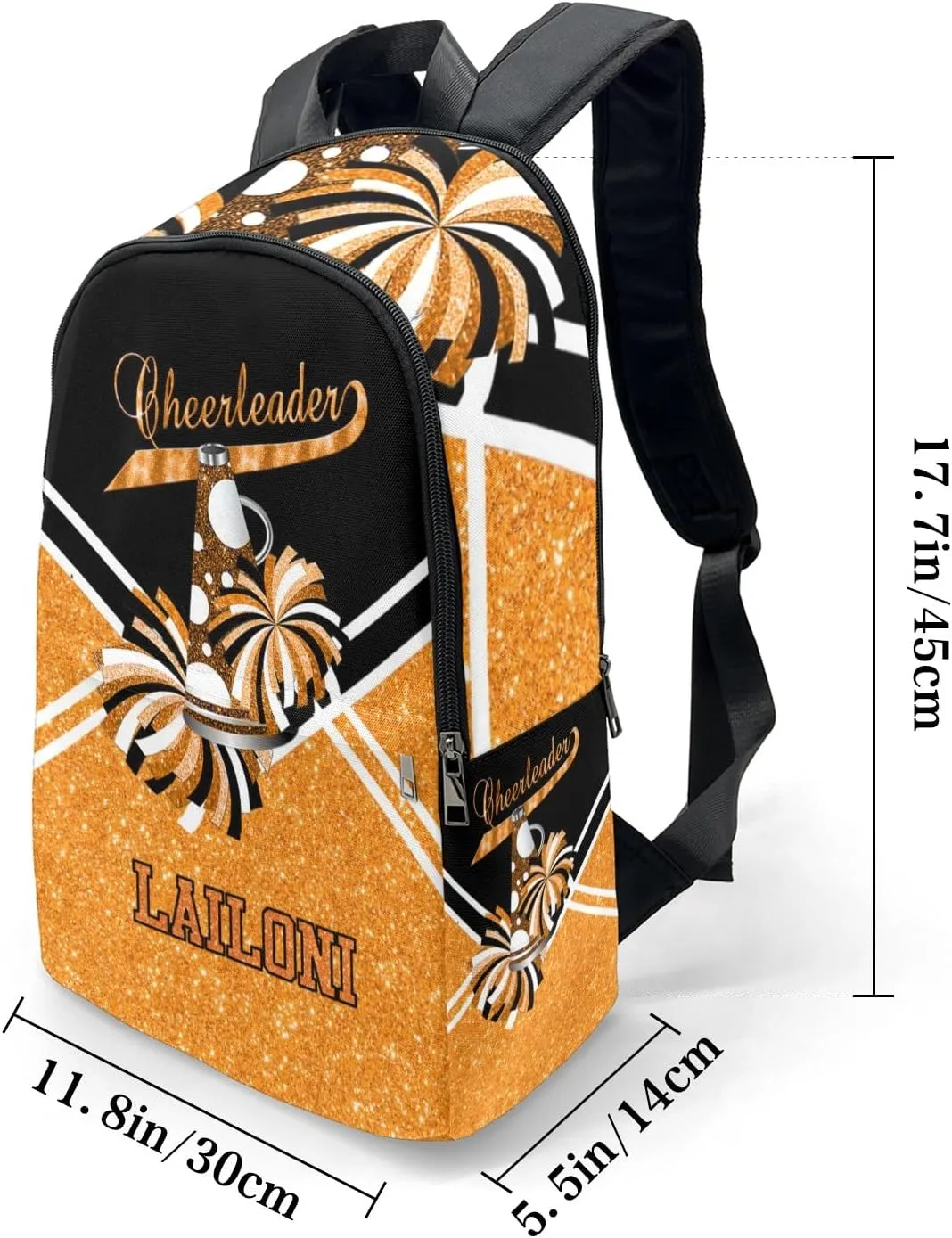 Cheerleader Orange Personalized Backpack for Teen Custom Travel Backpack for Boys Girs Bookbag Casual Bag Name Gift, Design 10, EU5566SS