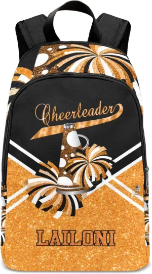 Cheerleader Orange Personalized Backpack for Teen Custom Travel Backpack for Boys Girs Bookbag Casual Bag Name Gift, Design 10, EU5566SS