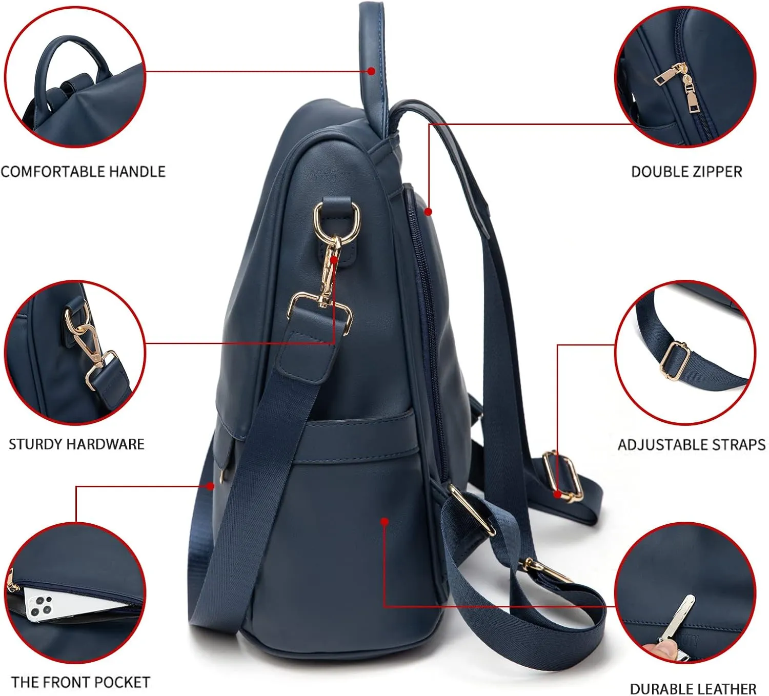 CHERUTY Women Backpack Purse PU Leather Anti-theft Casual Shoulder Bag Fashion Ladies Satchel Bags