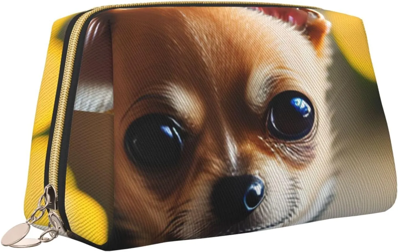 Chihuahua Dog 1 Leather Toiletry Organizer Bag, Travel-Friendly Makeup Pouch For Women