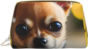 Chihuahua Dog 1 Leather Toiletry Organizer Bag, Travel-Friendly Makeup Pouch For Women