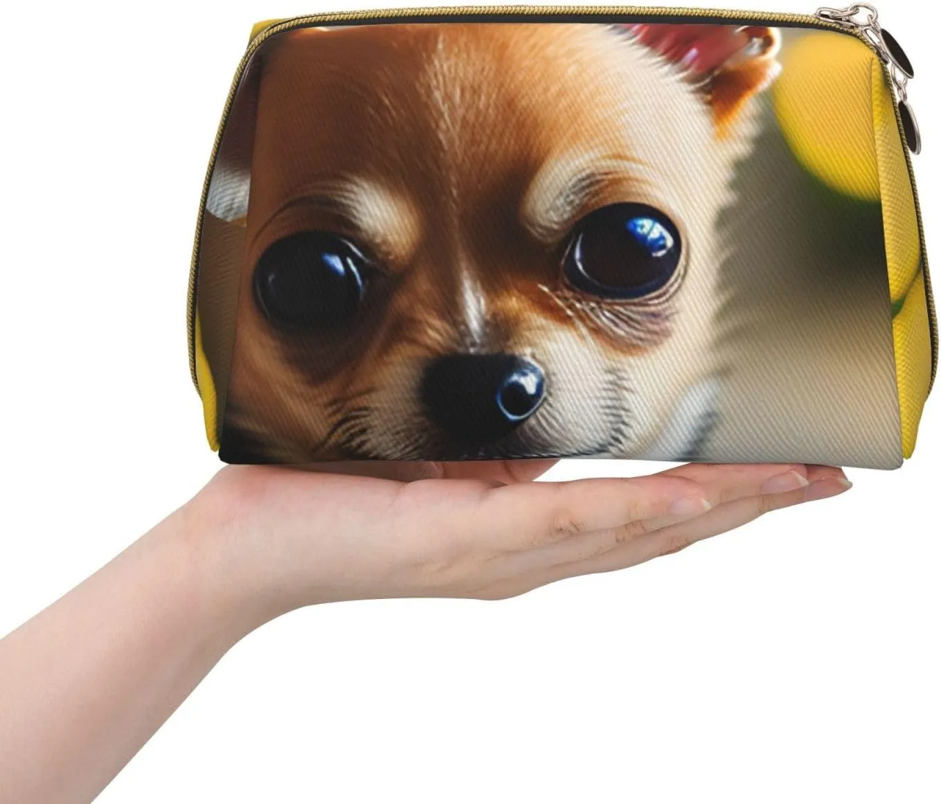 Chihuahua Dog 1 Leather Toiletry Organizer Bag, Travel-Friendly Makeup Pouch For Women