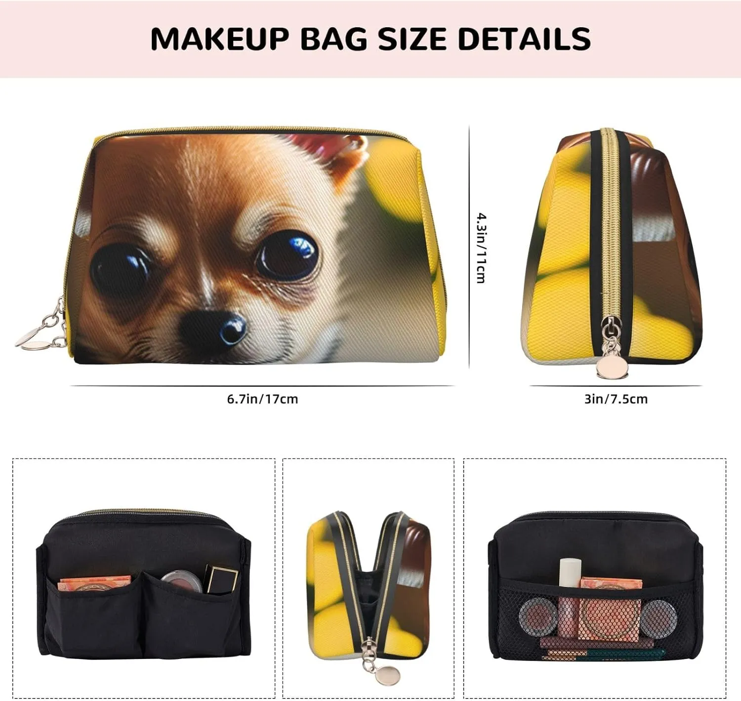 Chihuahua Dog 1 Leather Toiletry Organizer Bag, Travel-Friendly Makeup Pouch For Women