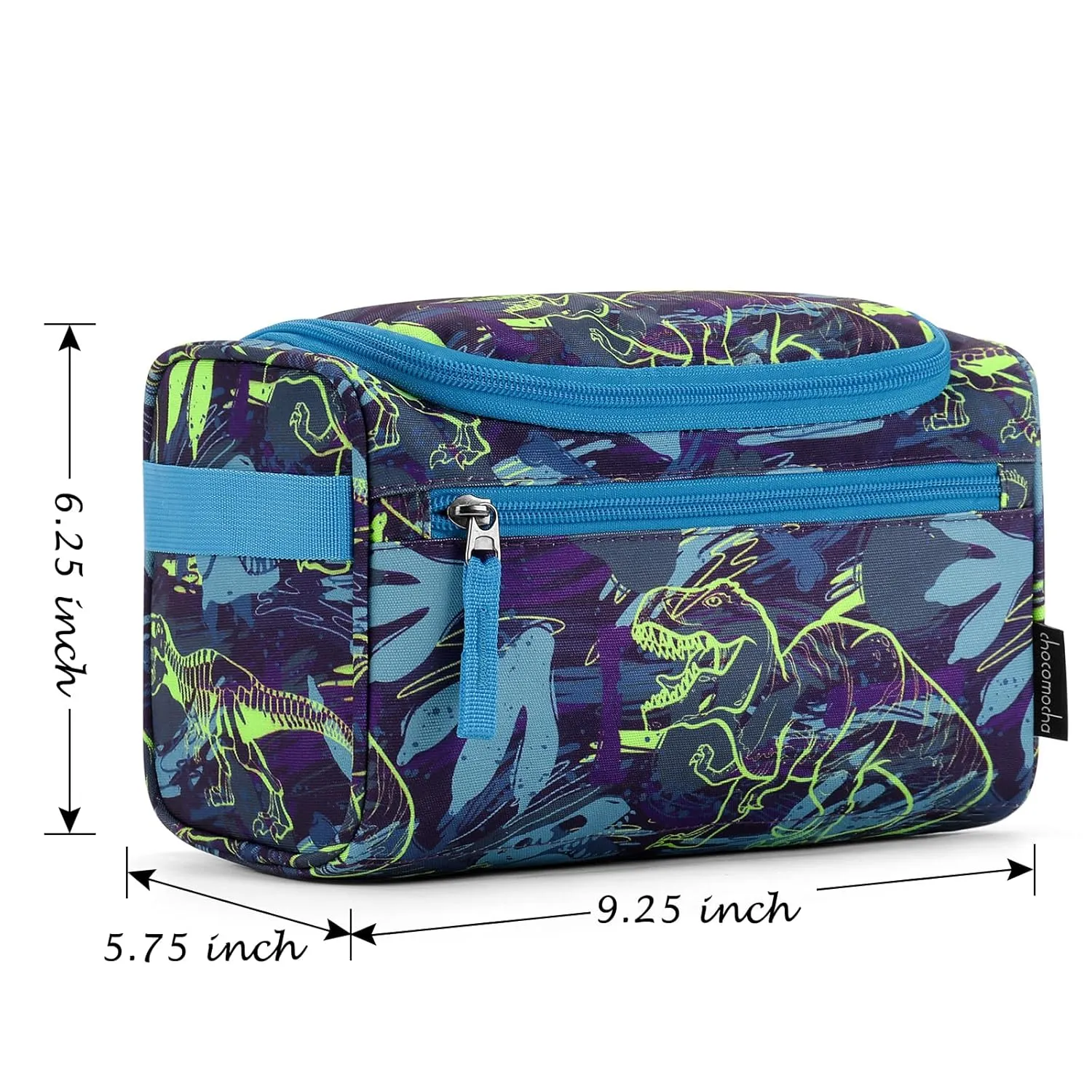 Choco Mocha Kids Toiletry Bag for Boys, Travel Waterproof Hanging Toiletry Bag for Boys, Dinosaur, Blue