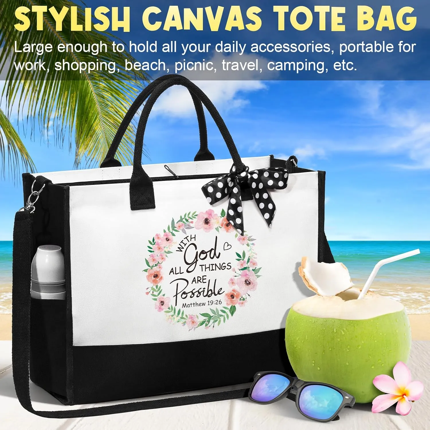 Christian Gifts for Women Faith, Inspirational Religious Gifts for Women, Catholic Spiritual Gift Mothers Day Birthday Gift for Woman Mom Sister Best Friends Coworkers - Canvas Tote Bag & Makeup Bag