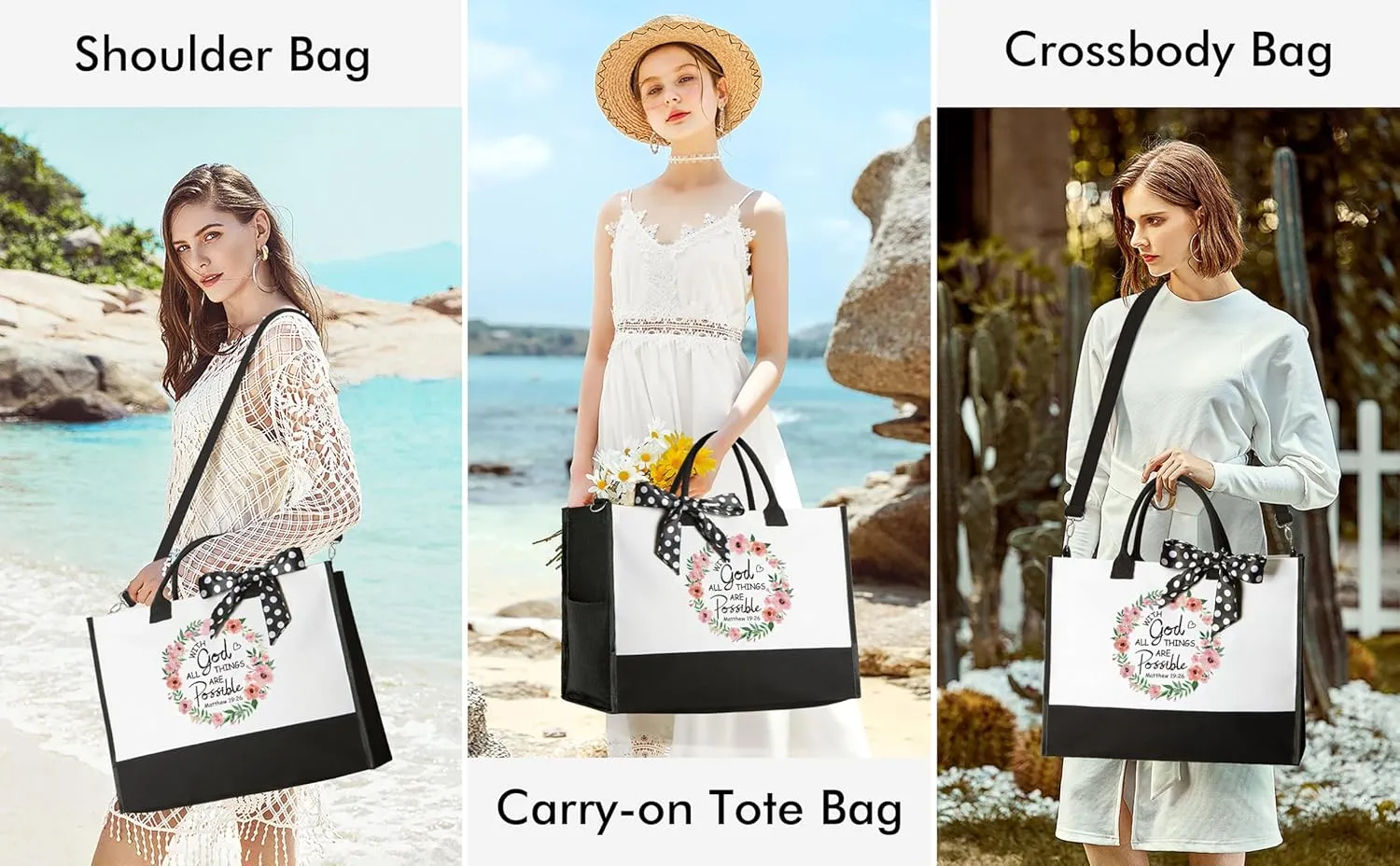 Christian Gifts for Women Faith, Inspirational Religious Gifts for Women, Catholic Spiritual Gift Mothers Day Birthday Gift for Woman Mom Sister Best Friends Coworkers - Canvas Tote Bag & Makeup Bag