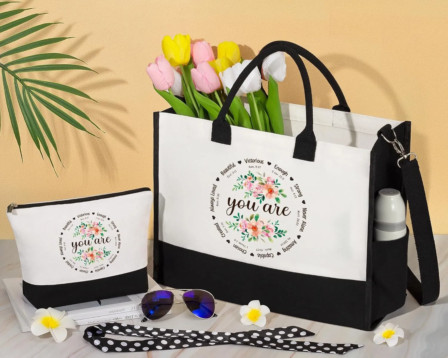 Christian Gifts for Women Faith, Inspirational Religious Gifts for Women, Catholic Spiritual Gifts Mothers Day Birthday Gifts for Women Mom Sister Best Friends Coworkers - Canvas Tote Bag & Makeup Bag