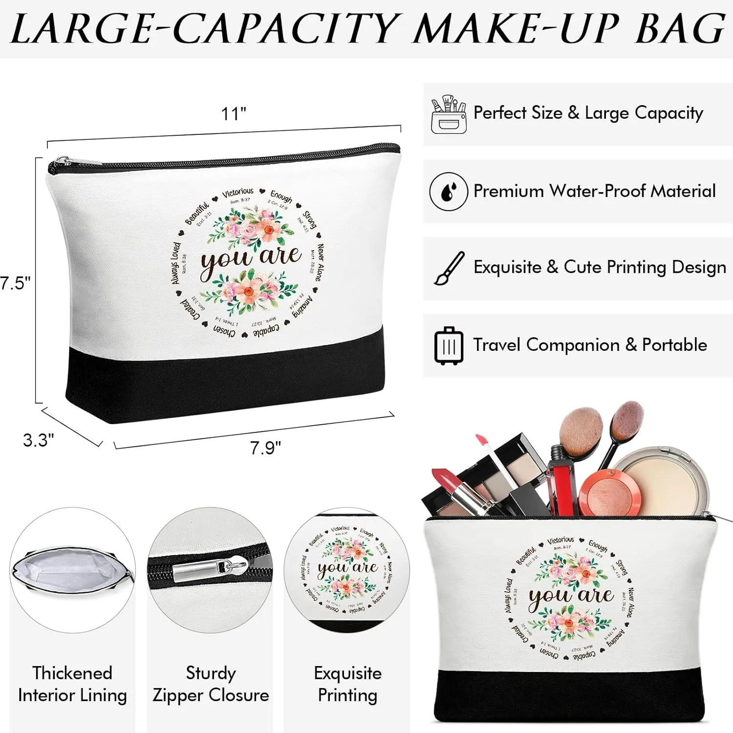 Christian Gifts for Women Faith, Inspirational Religious Gifts for Women, Catholic Spiritual Gifts Mothers Day Birthday Gifts for Women Mom Sister Best Friends Coworkers - Canvas Tote Bag & Makeup Bag
