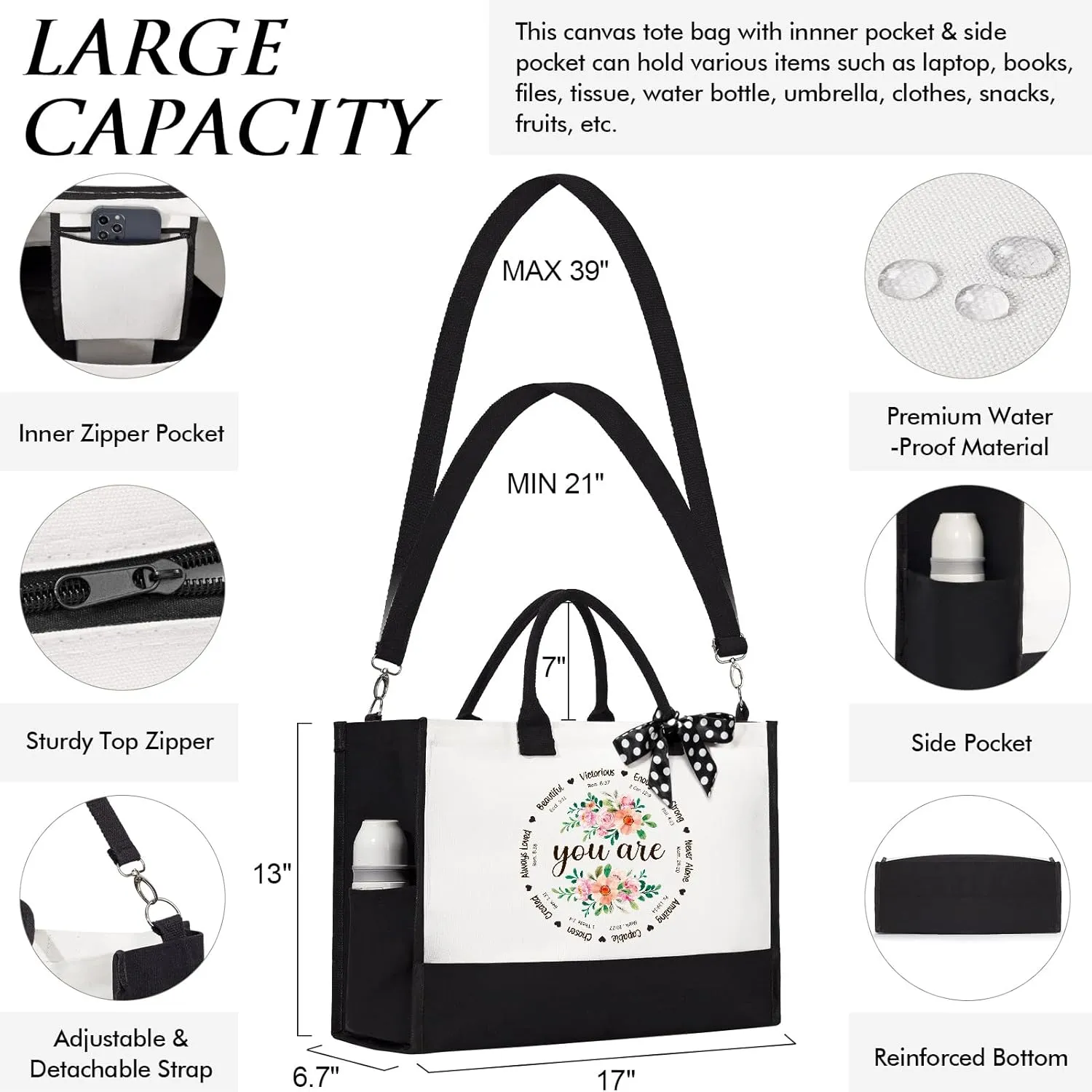 Christian Gifts for Women Faith, Inspirational Religious Gifts for Women, Catholic Spiritual Gifts Mothers Day Birthday Gifts for Women Mom Sister Best Friends Coworkers - Canvas Tote Bag & Makeup Bag