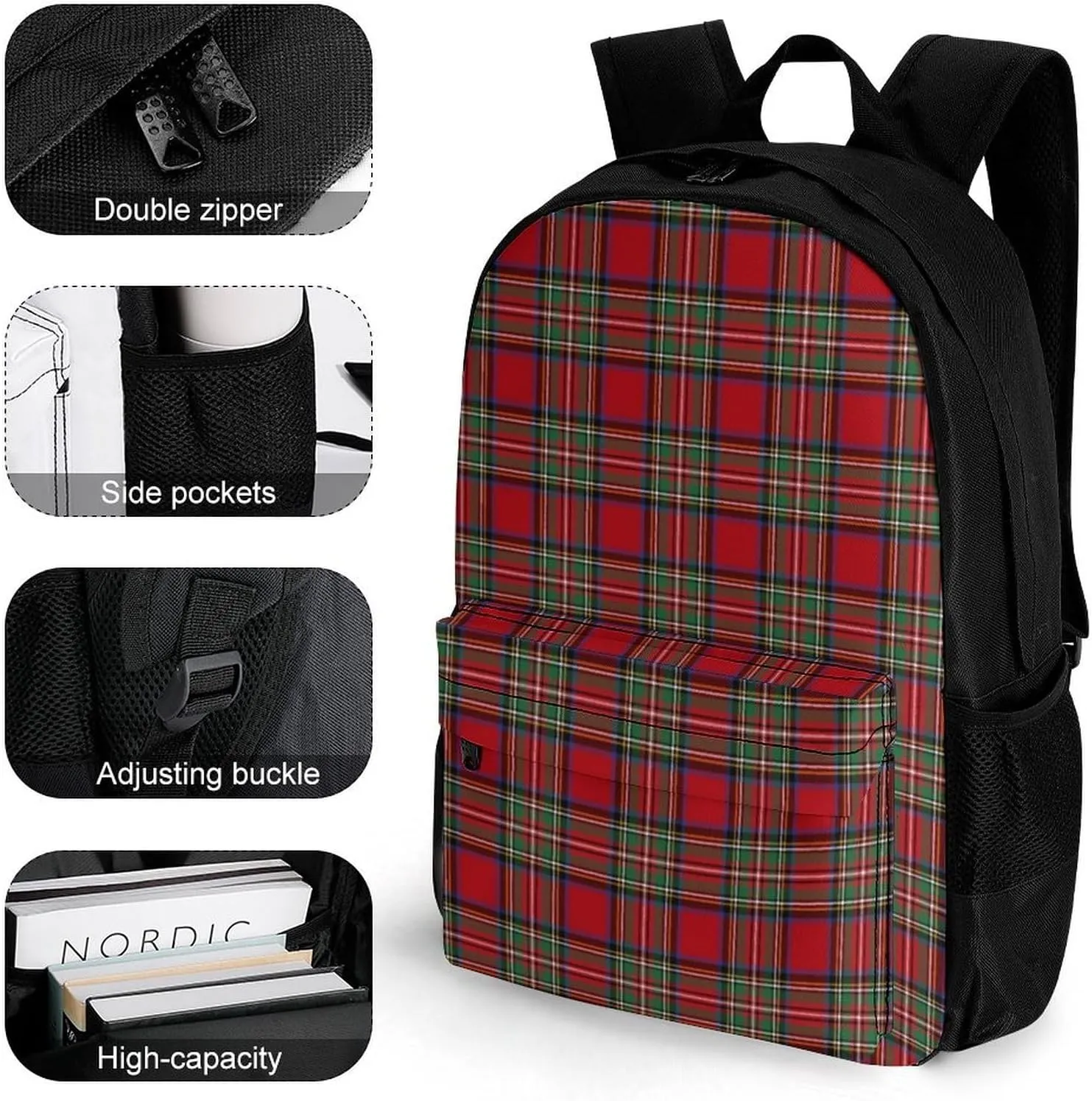 Clan Stewart Plaid Large Capacity Fully Printed Backpack with Pockets Unisex