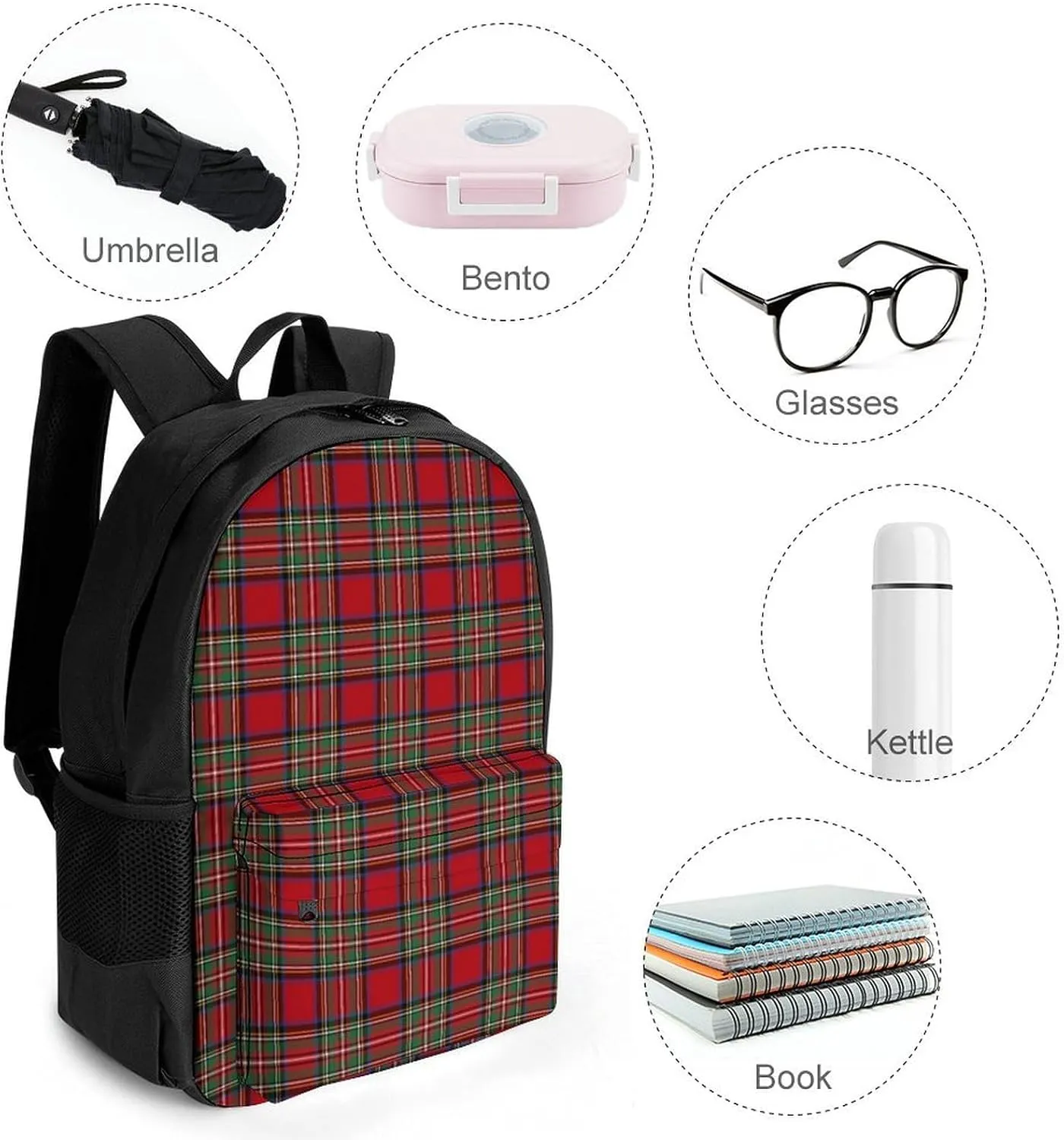 Clan Stewart Plaid Large Capacity Fully Printed Backpack with Pockets Unisex