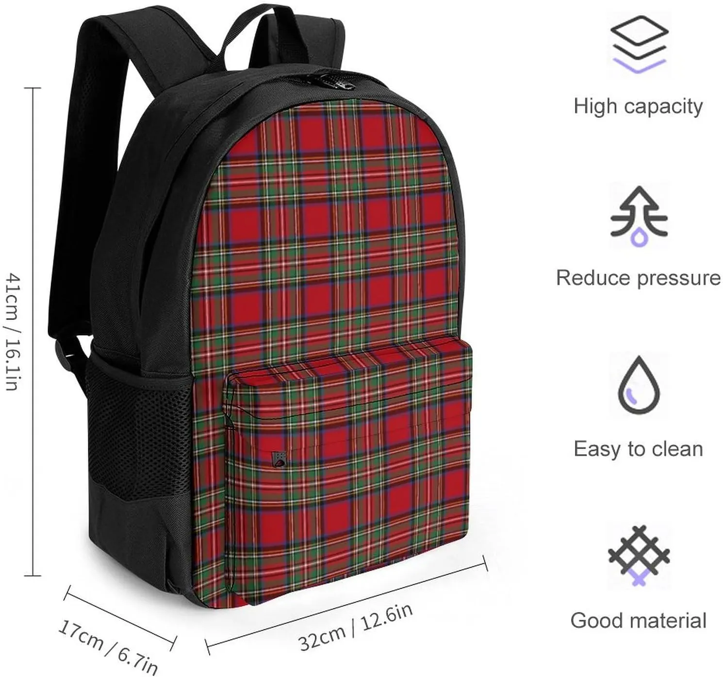 Clan Stewart Plaid Large Capacity Fully Printed Backpack with Pockets Unisex