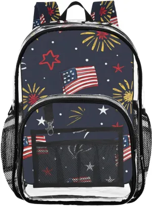 Clear Backpack for Students Boys Girls Usa Independence Day Seamless Rucksack Bag for School College