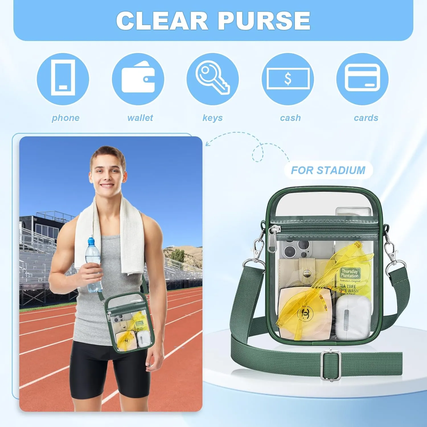 Clear Bag for Stadium Events - Small Purse, Mini Sport Fan Handbag for Concert, Work, Travel