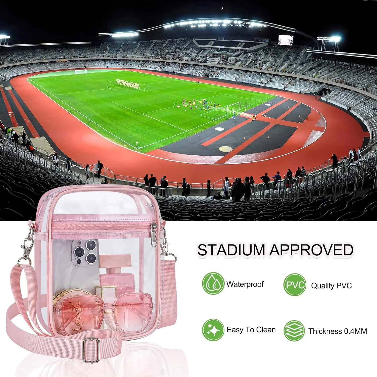 Clear Bag for Stadium Events - Small Purse, Mini Sport Fan Handbag for Concert, Work, Travel