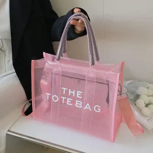 Clear Tote Bag for Women, Transparent Crossbody Lunch Bag Large Mesh Beach Bag for Sports Travel Stadium