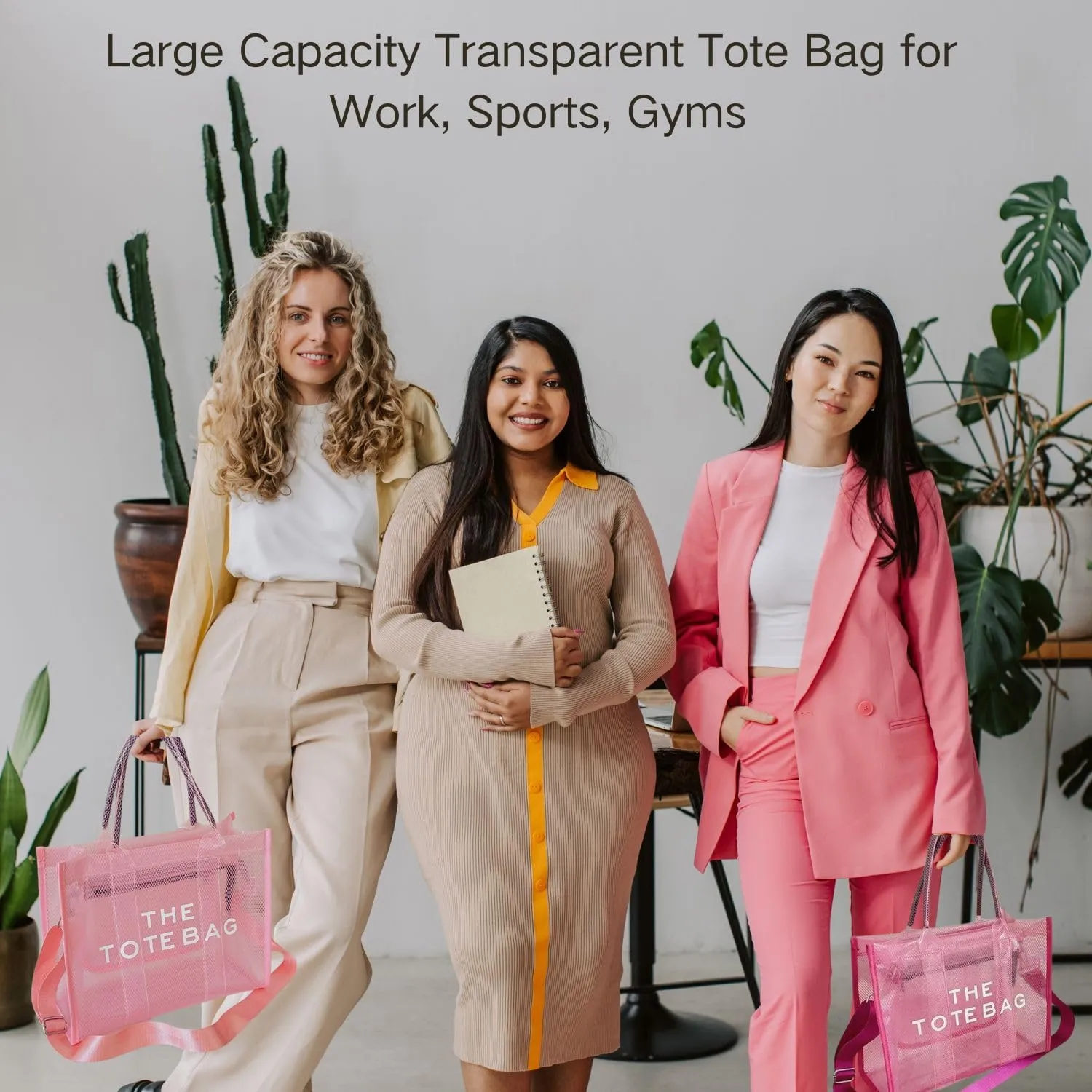 Clear Tote Bag for Women, Transparent Crossbody Lunch Bag Large Mesh Beach Bag for Sports Travel Stadium
