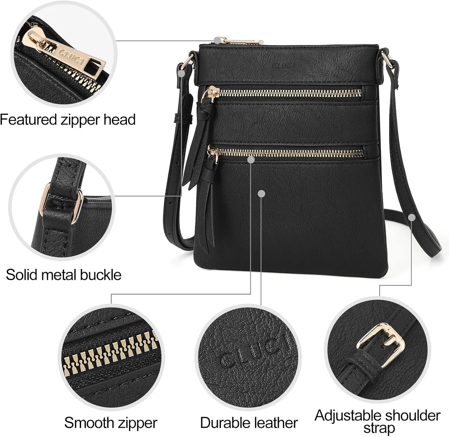 CLUCI Crossbody Purses for Women, Medium Size Zipper Pocket Adjustable Strap, Soft Leather Women's Shoulder Handbags