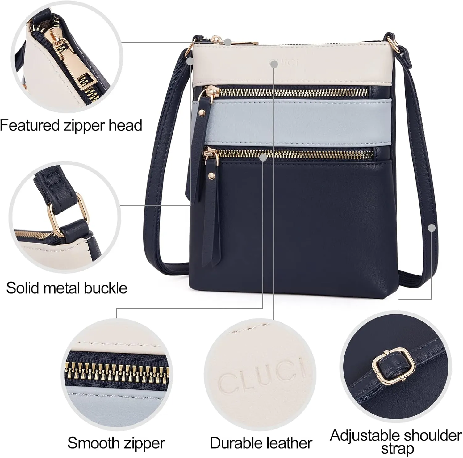 CLUCI Crossbody Purses for Women, Medium Size Zipper Pocket Adjustable Strap, Soft Leather Women's Shoulder Handbags
