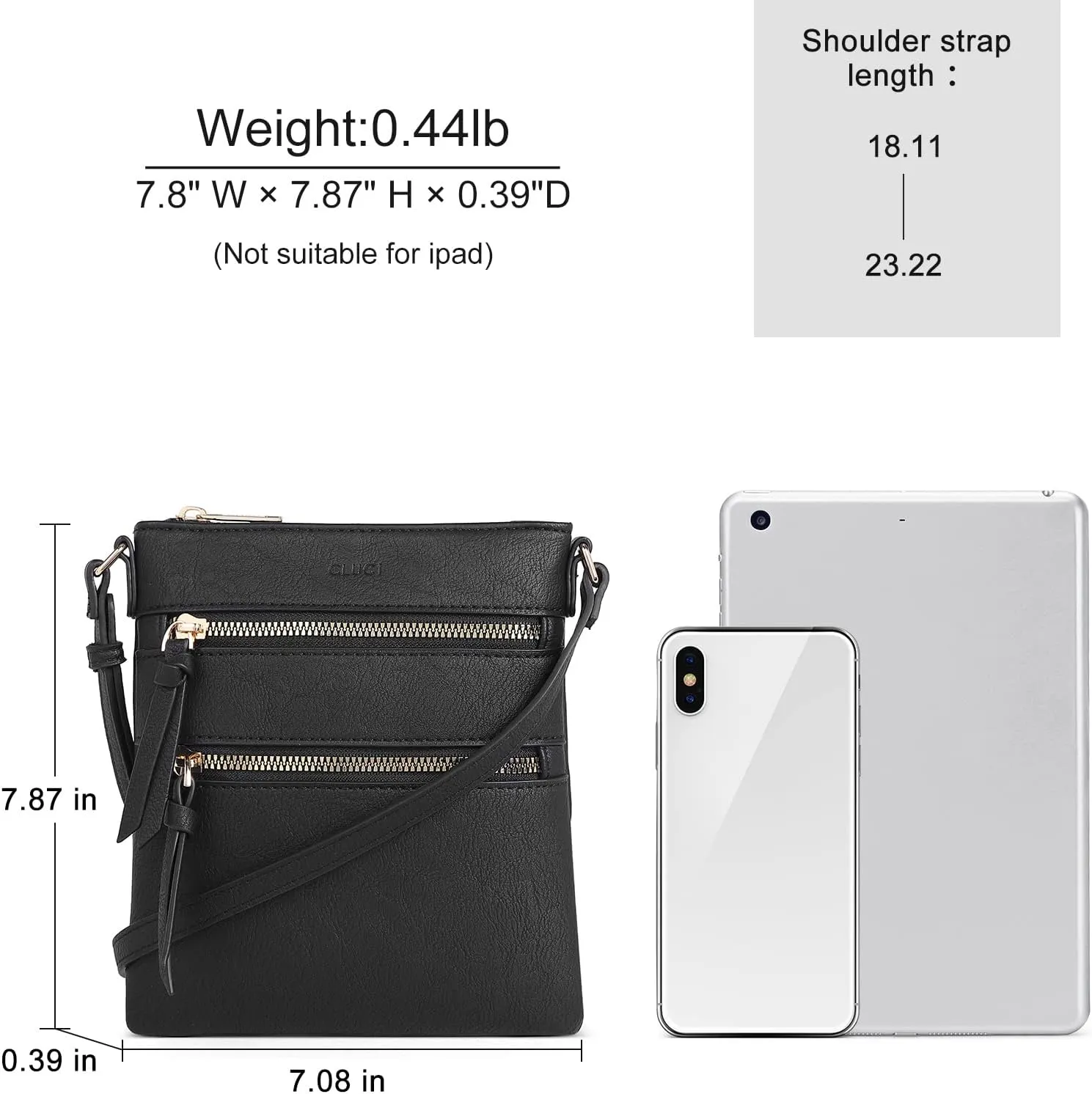 CLUCI Crossbody Purses for Women, Medium Size Zipper Pocket Adjustable Strap, Soft Leather Women's Shoulder Handbags
