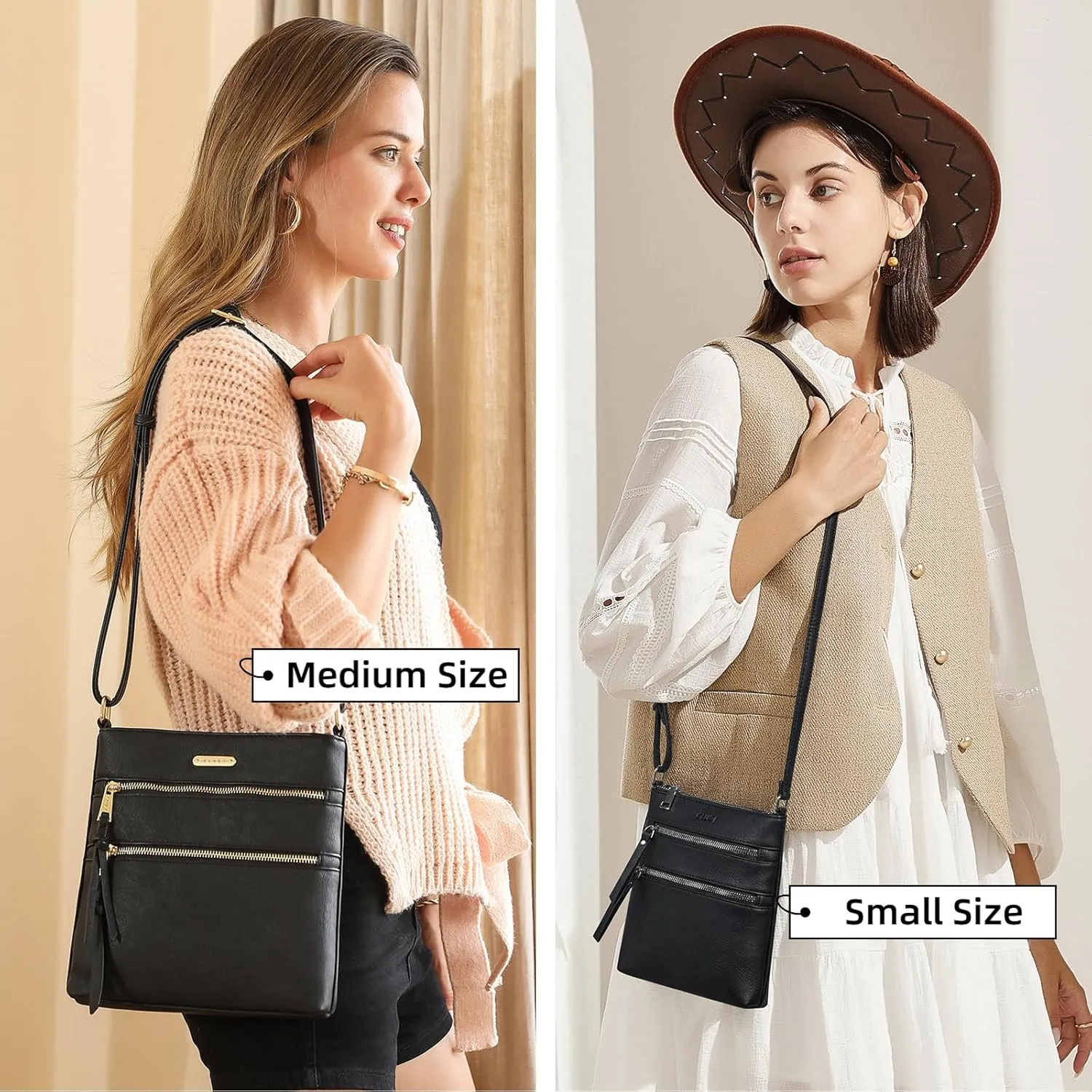 CLUCI Crossbody Purses for Women, Medium Size Zipper Pocket Adjustable Strap, Soft Leather Women's Shoulder Handbags