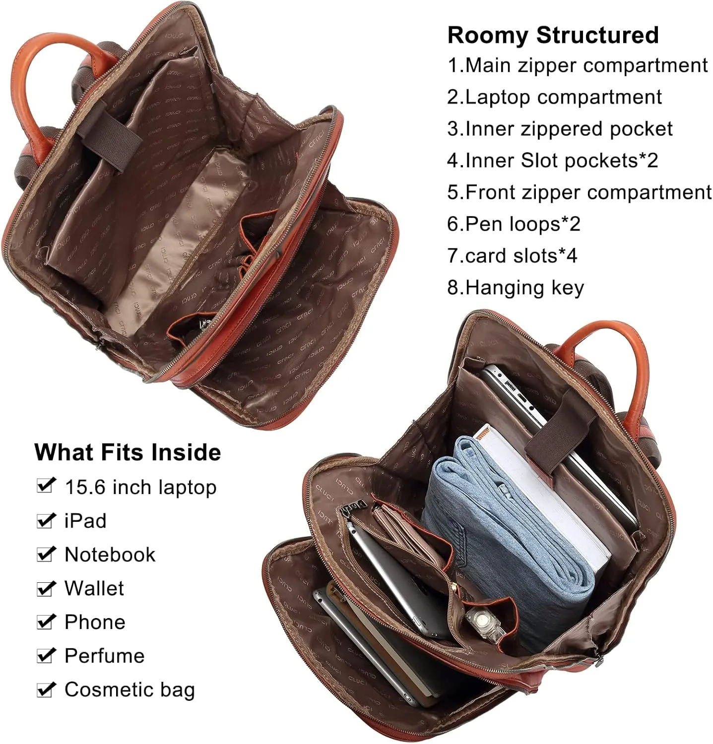CLUCI Leather Backpack for Women 15.6 Inch Laptop Backpack Vegetable Tanned Full Grain Backpack Purse for Women Work Daypack