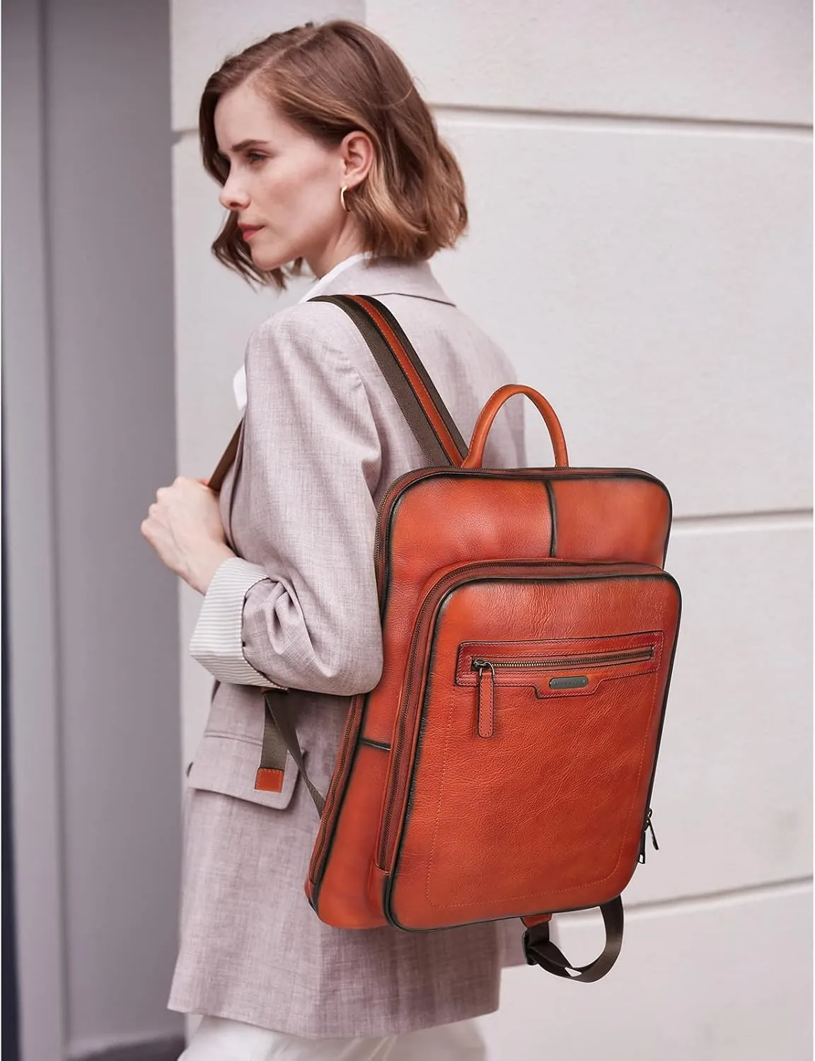 CLUCI Leather Backpack for Women 15.6 Inch Laptop Backpack Vegetable Tanned Full Grain Backpack Purse for Women Work Daypack