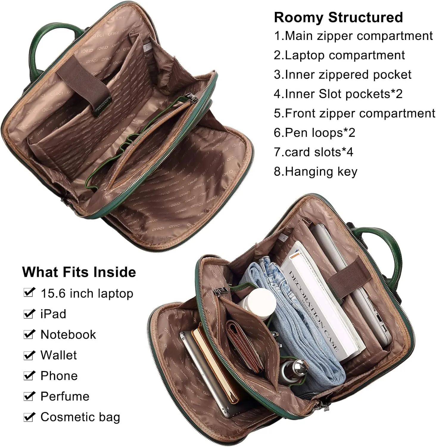 CLUCI Leather Backpack for Women 15.6 Inch Laptop Backpack Vegetable Tanned Full Grain Backpack Purse for Women Work Daypack
