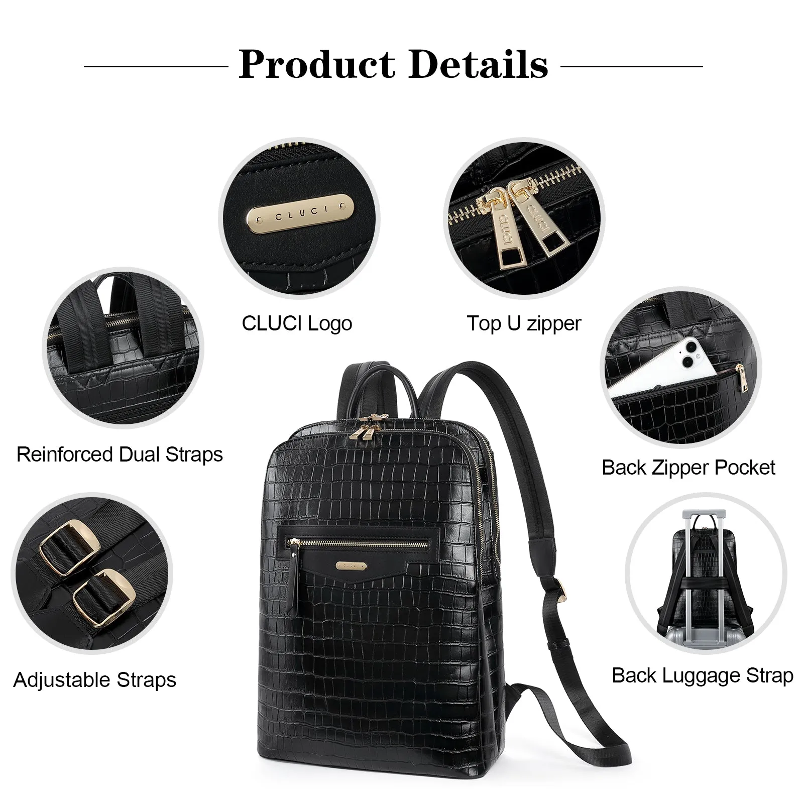 CLUCI Leather Laptop Backpack for Women 15.6 inch Computer Bag Travel Business Daypack