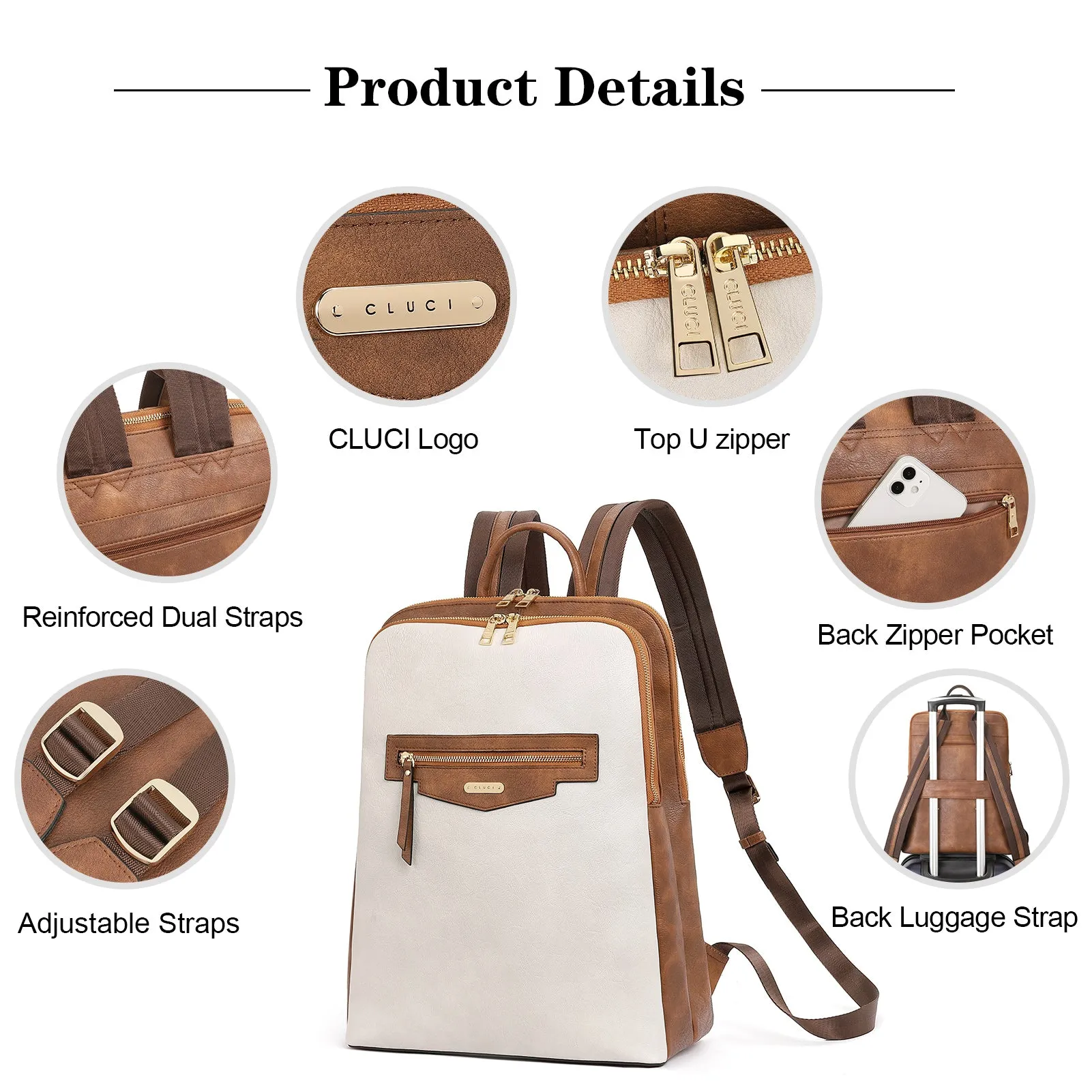 CLUCI Leather Laptop Backpack for Women 15.6 inch Computer Bag Travel Business Daypack