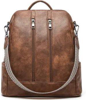 Cnoles Backpack Purse for Women Vegan Leather Ladies Large Travel Backpack Fashion Casual College Shoulder Bag Brown