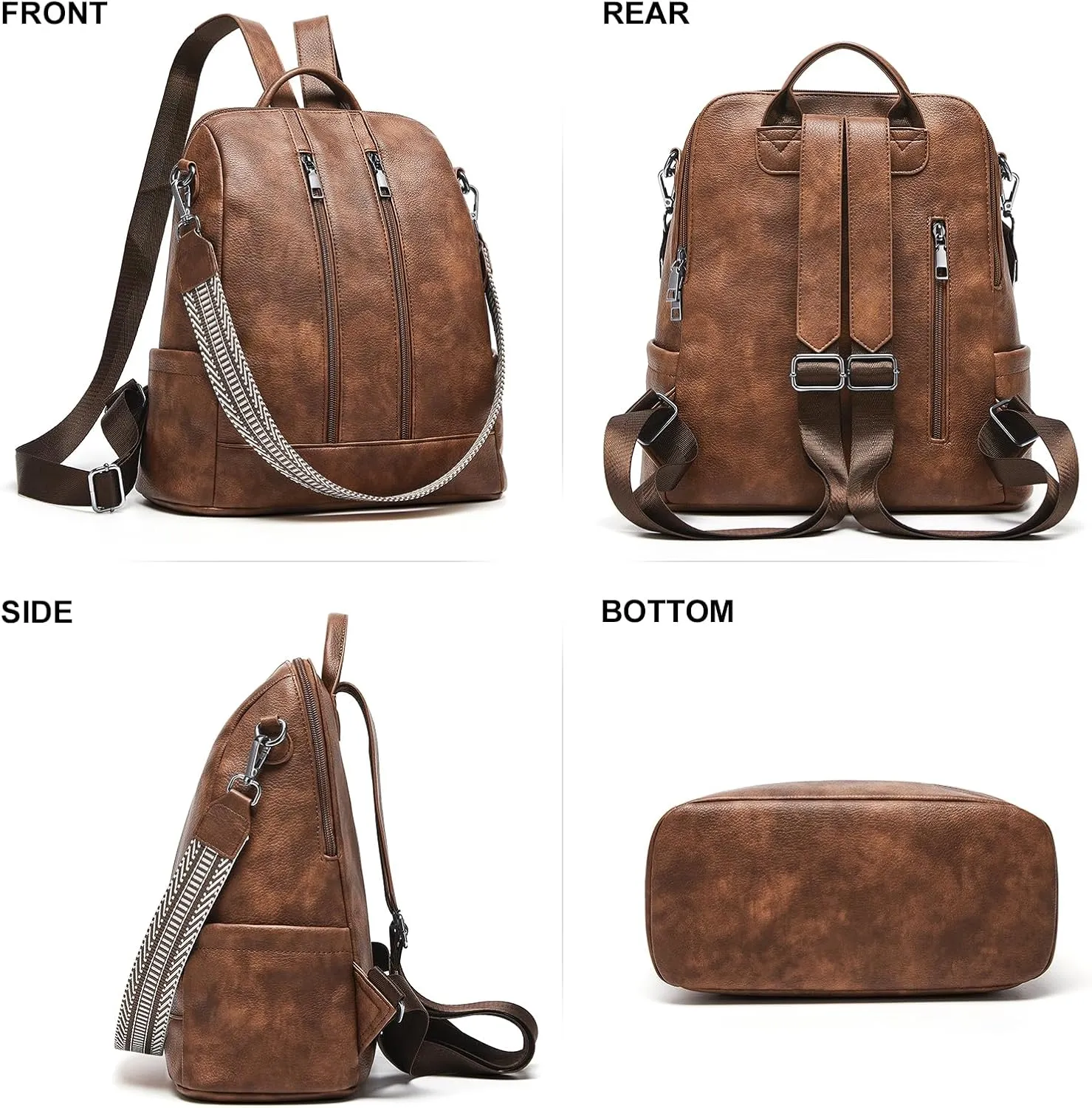 Cnoles Backpack Purse for Women Vegan Leather Ladies Large Travel Backpack Fashion Casual College Shoulder Bag Brown