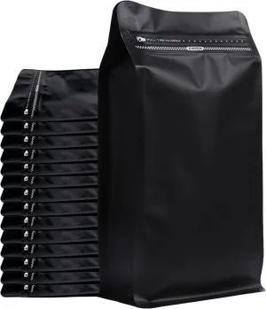 Coffee Bags without Valve (50 PCS,16oz/1lb) Black High Barrier Aluminum Foil Flat Bottom Standing Coffee Beans Storage Packaging Bags, Reusable Heat Seal Side Zipper Pouches for Small Business & Home