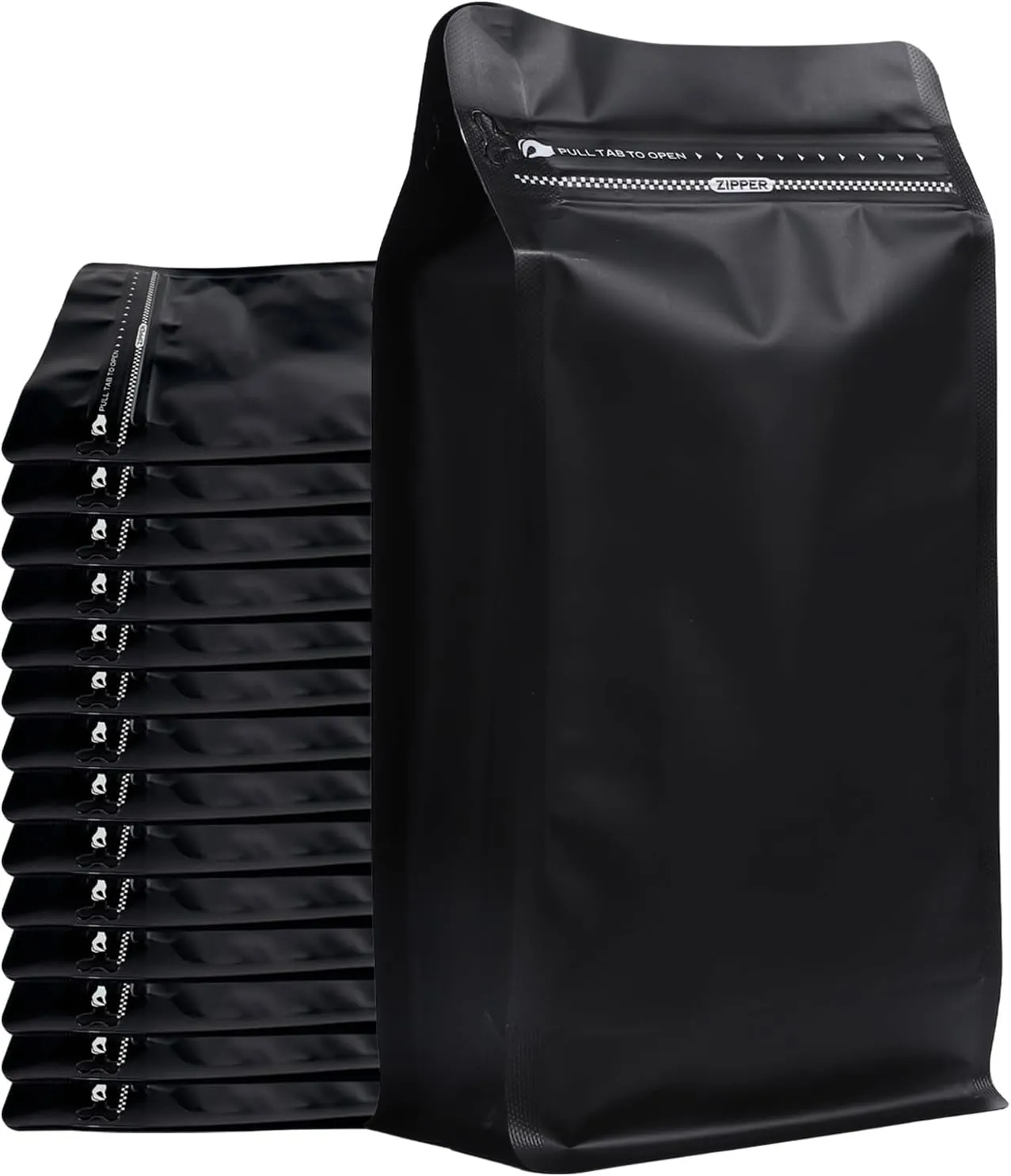 Coffee Bags without Valve (50 PCS,16oz/1lb) Black High Barrier Aluminum Foil Flat Bottom Standing Coffee Beans Storage Packaging Bags, Reusable Heat Seal Side Zipper Pouches for Small Business & Home
