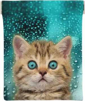 Coin Purse Blue eye cat Leather Squeeze Coin Purse Mini Pouch Change Wallet Bag Gifts for Women Kids Girls Key Holder