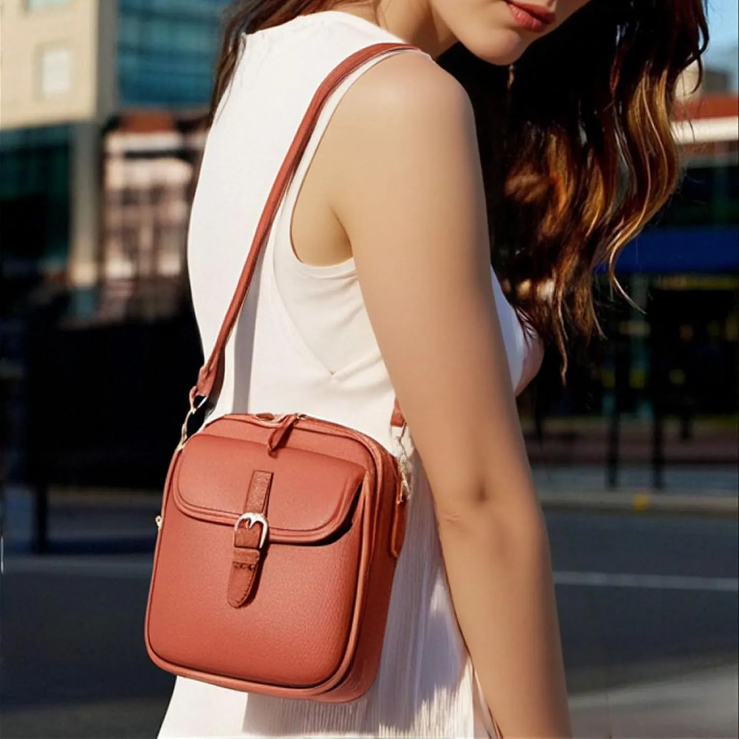 Collaboraten1 Crossbody Leather Bag, Urvashi Crossbody Bag, Women Retro Double-Layer Large Capacity