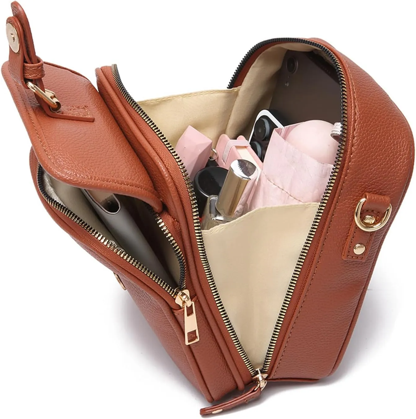 Collaboraten1 Crossbody Leather Bag, Urvashi Crossbody Bag, Women Retro Double-Layer Large Capacity
