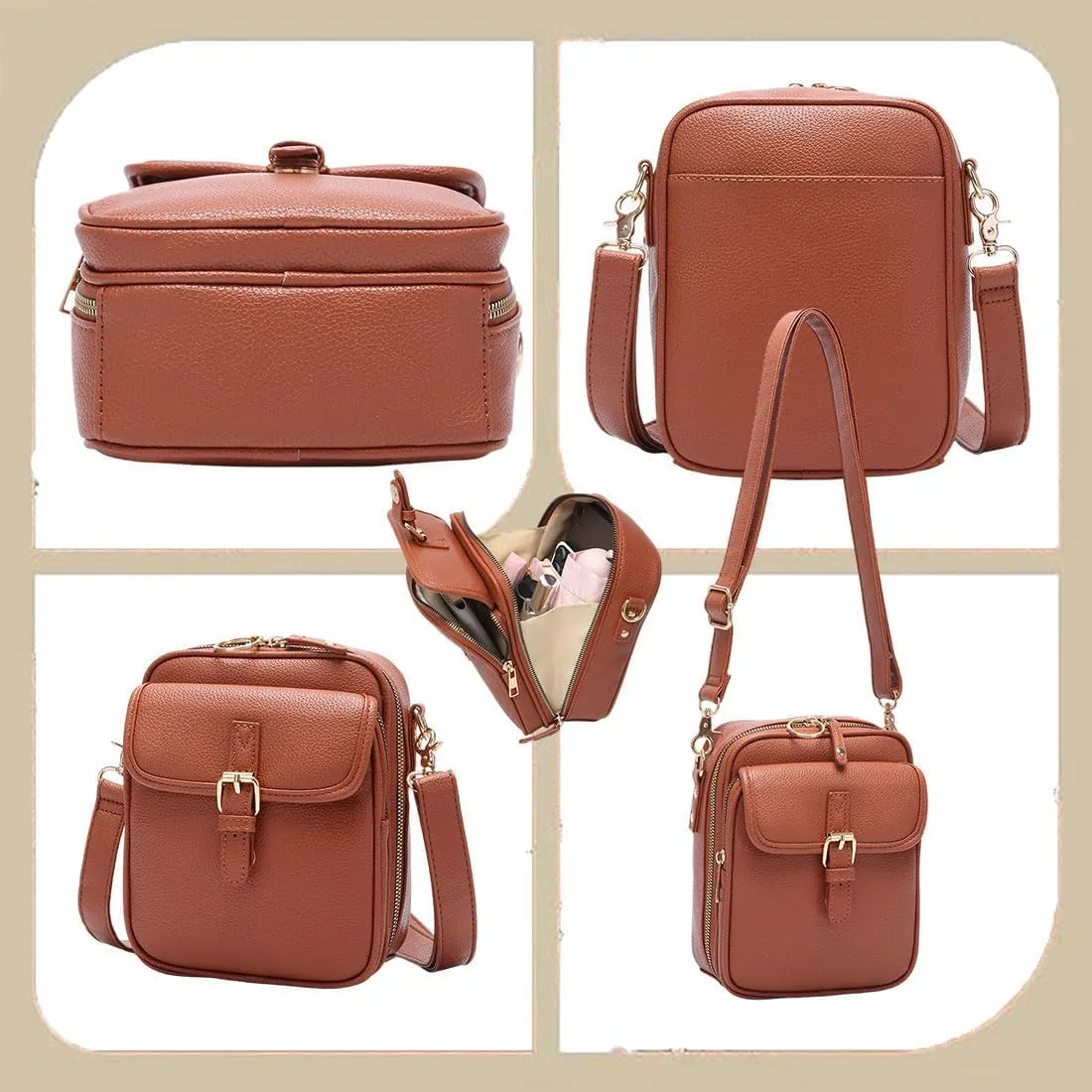 Collaboraten1 Crossbody Leather Bag, Vintage Double Layer Urvashi Crossbody Leather Bag for Women