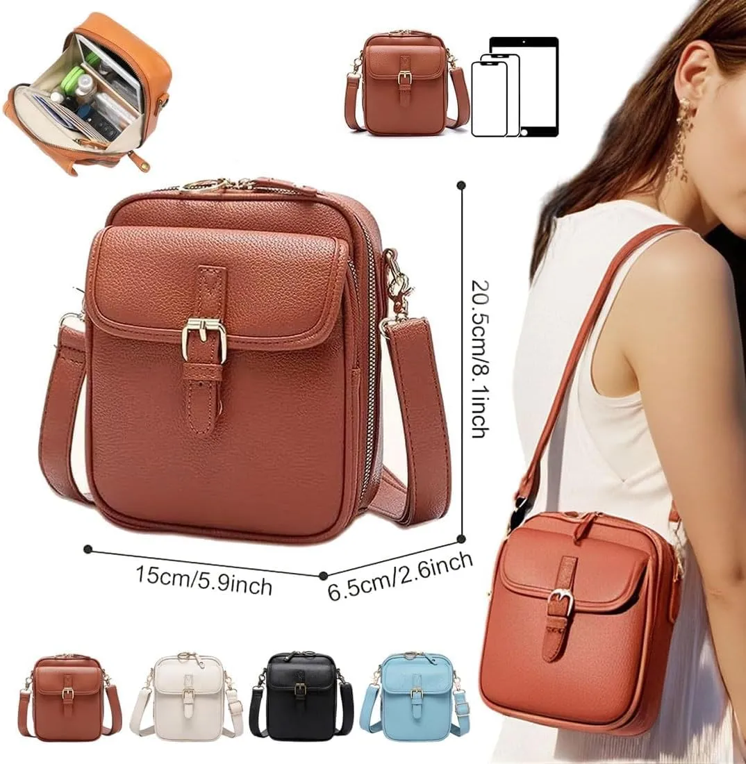 Collaboraten1 Crossbody Leather Bag, Vintage Double Layer Urvashi Crossbody Leather Bag for Women